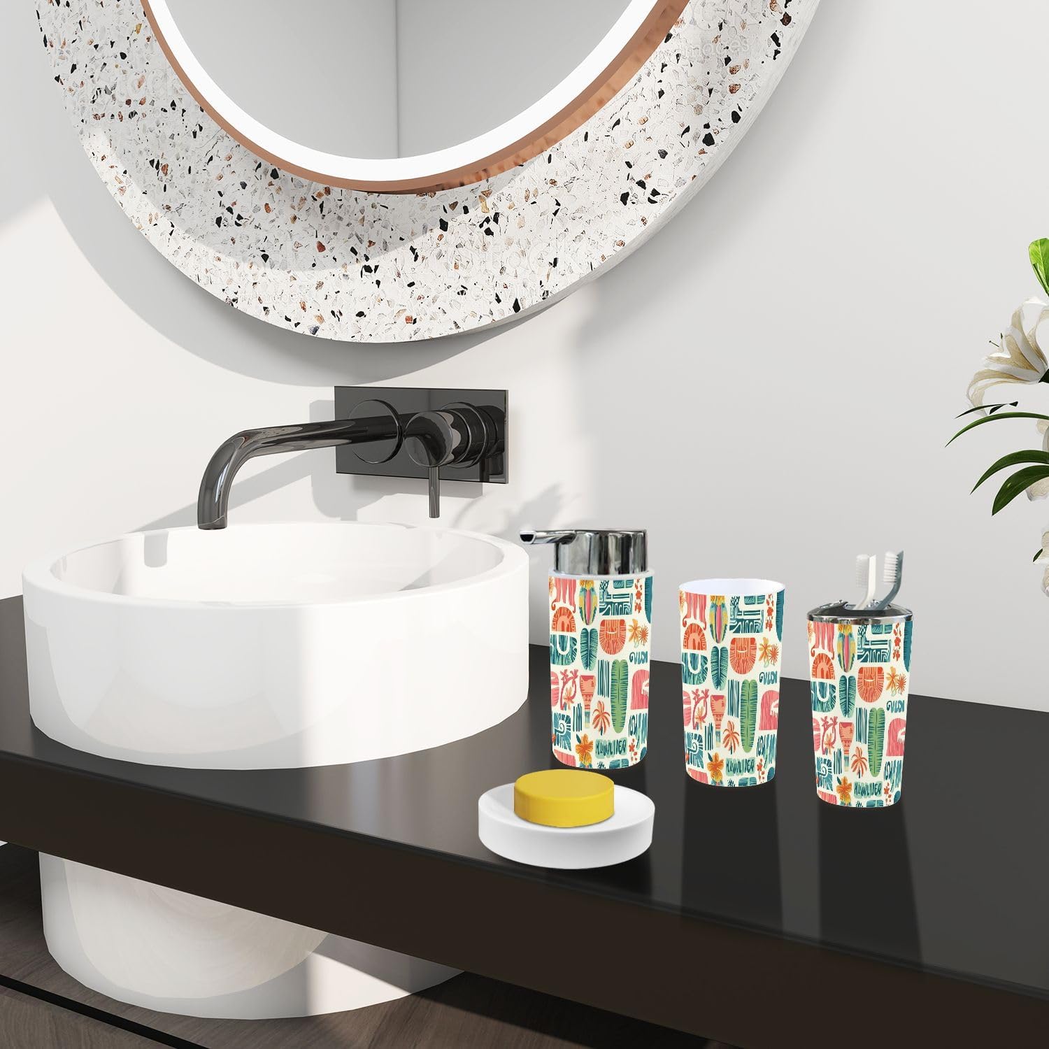 Boho Brown Bathroom Accessory Set 6 Piece