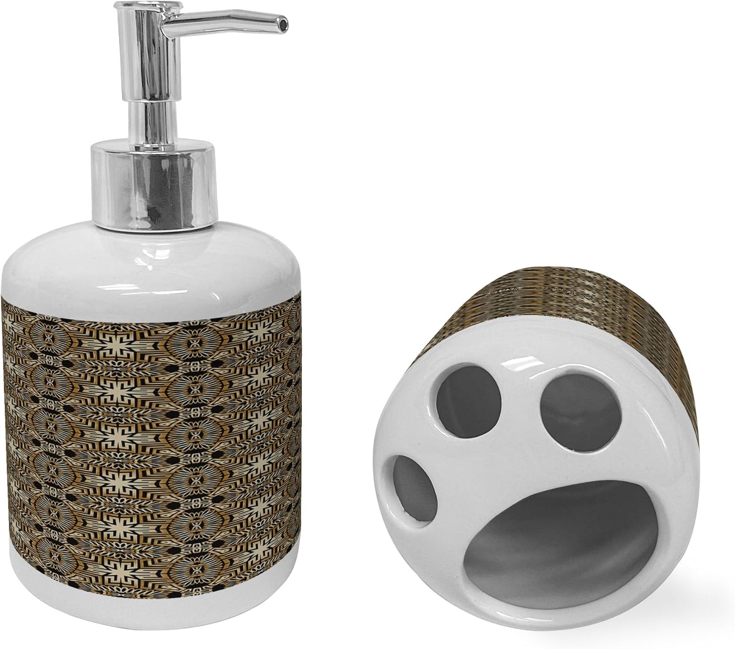 Ambesonne Cinnamon Color Soap Dispenser Toothbrush Holder Set
