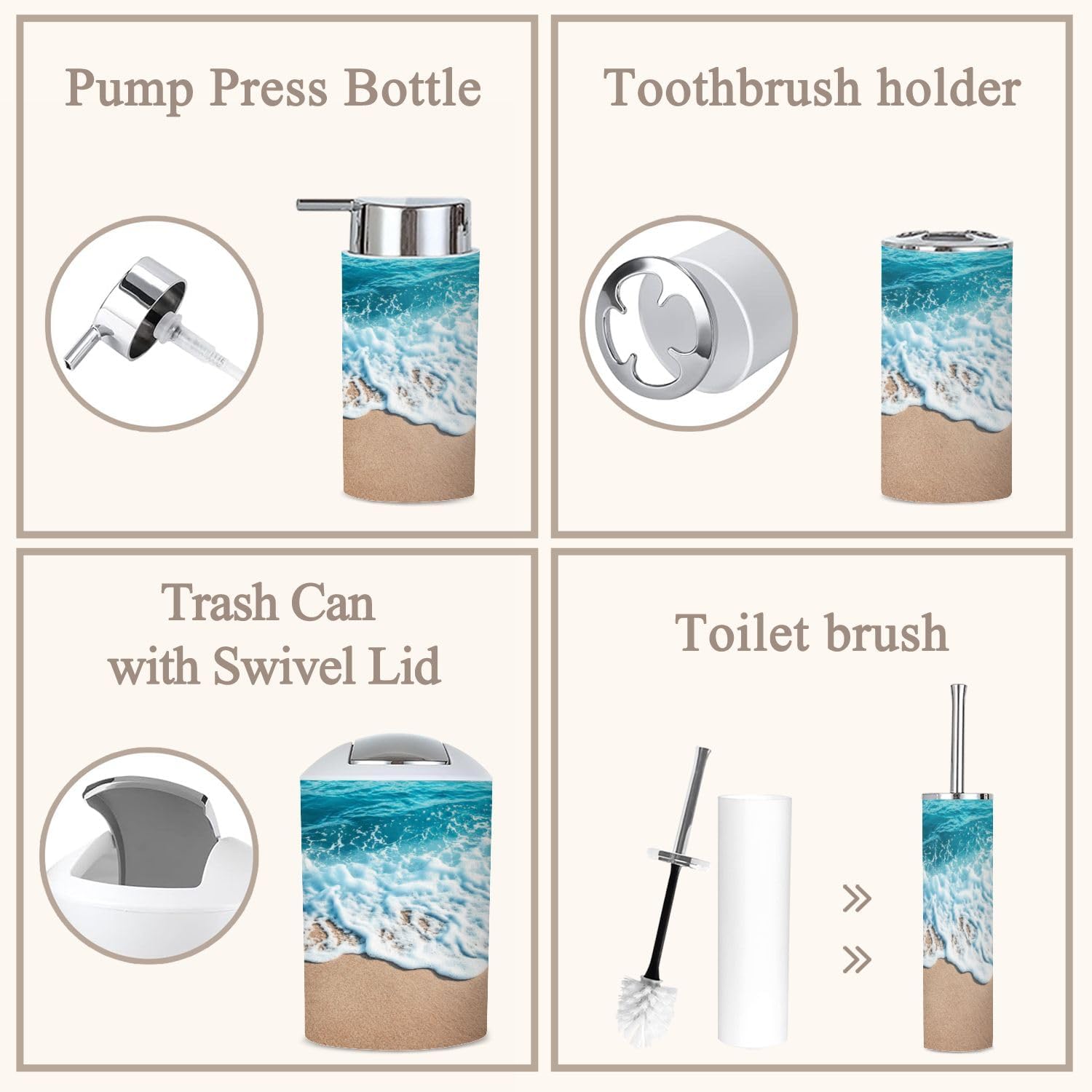 6-Piece Bathroom Accessories Set with Soft Wave Design