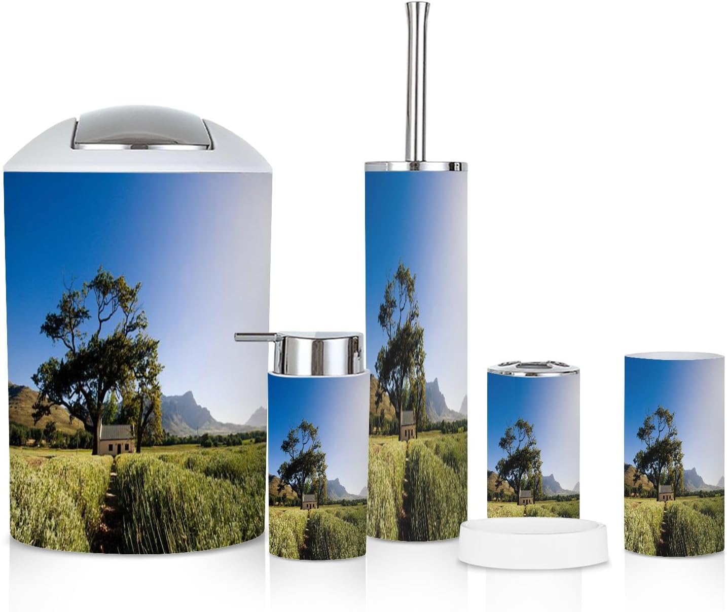 6 Piece Farmhouse Bathroom Accessories Set with Lavender Fields Design
