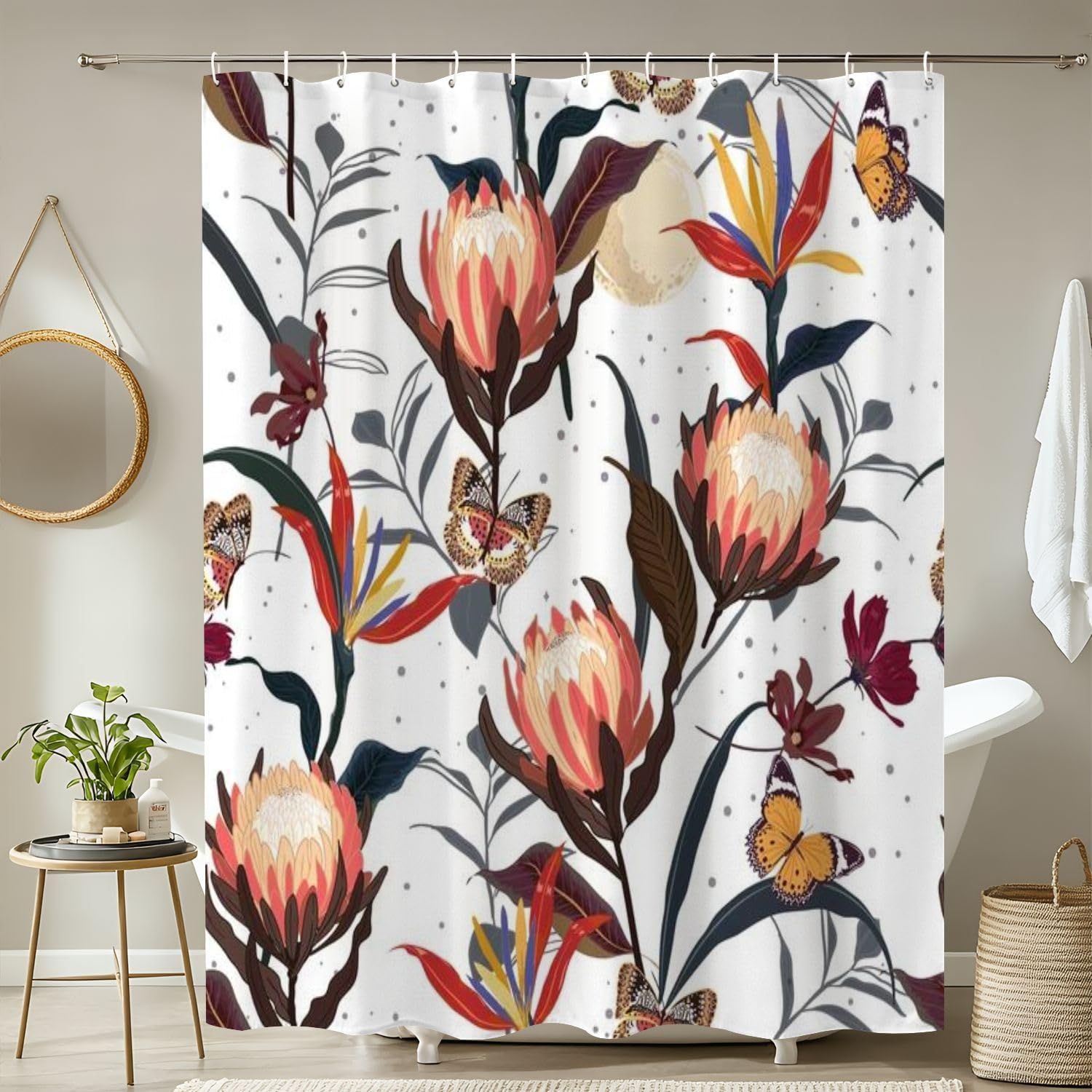 4-Piece Shower Curtain Set with Retro Pattern