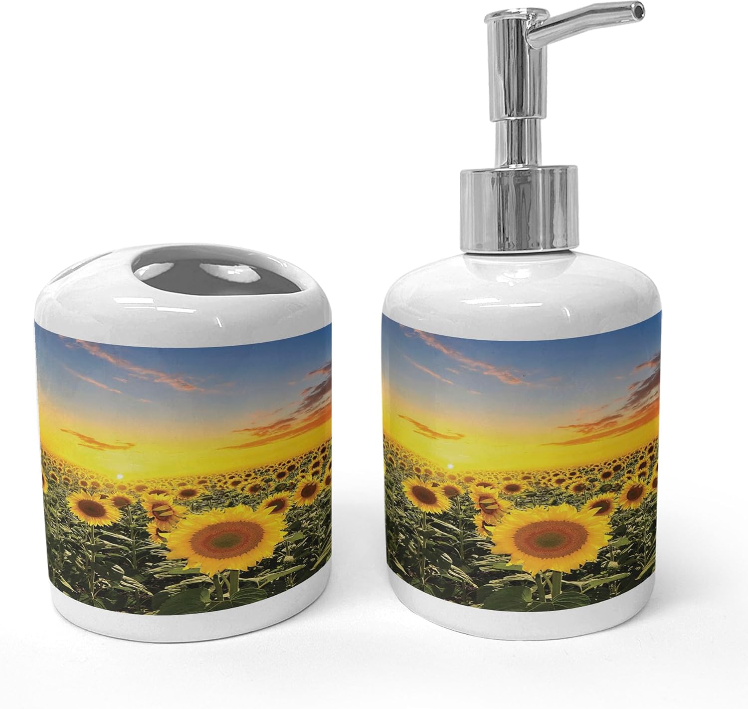 Ambesonne Ceramic Soap Toothbrush Holder Set Green Yellow