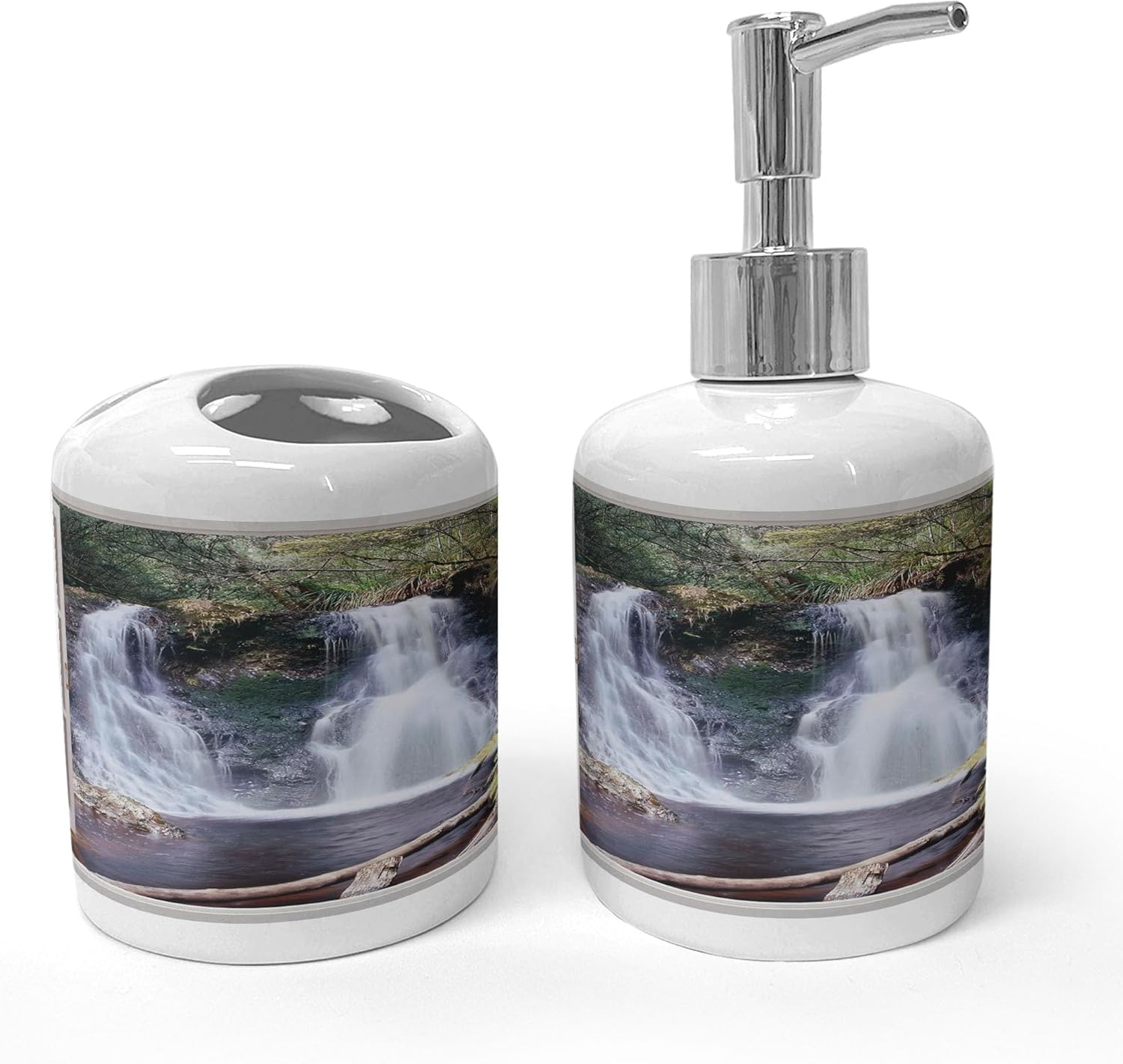 Ambesonne Ceramic Soap Toothbrush Holder Set 2 Pcs Brown Green