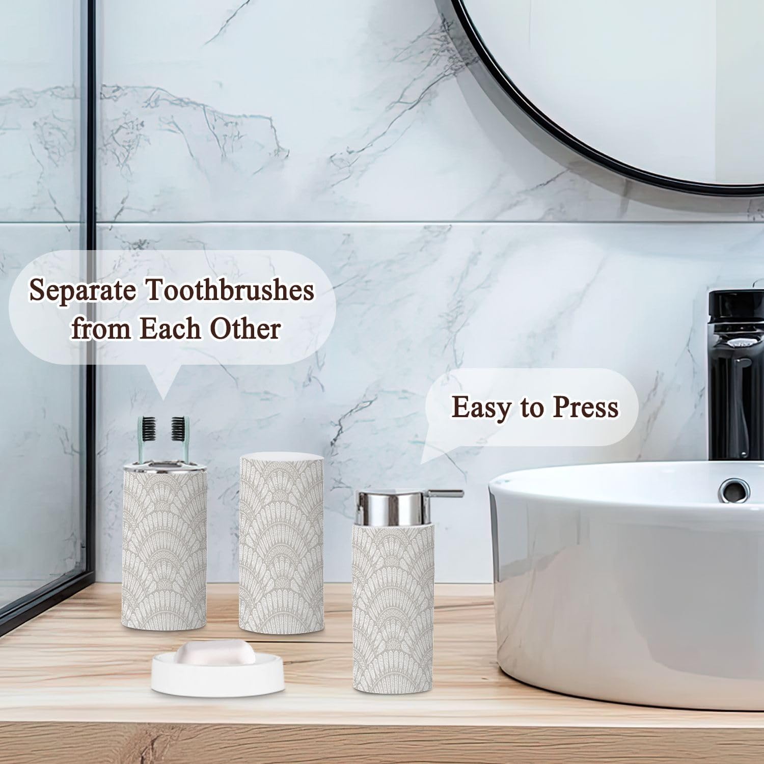 6 Pcs Modern Bathroom Accessories Set with Geometrical Design
