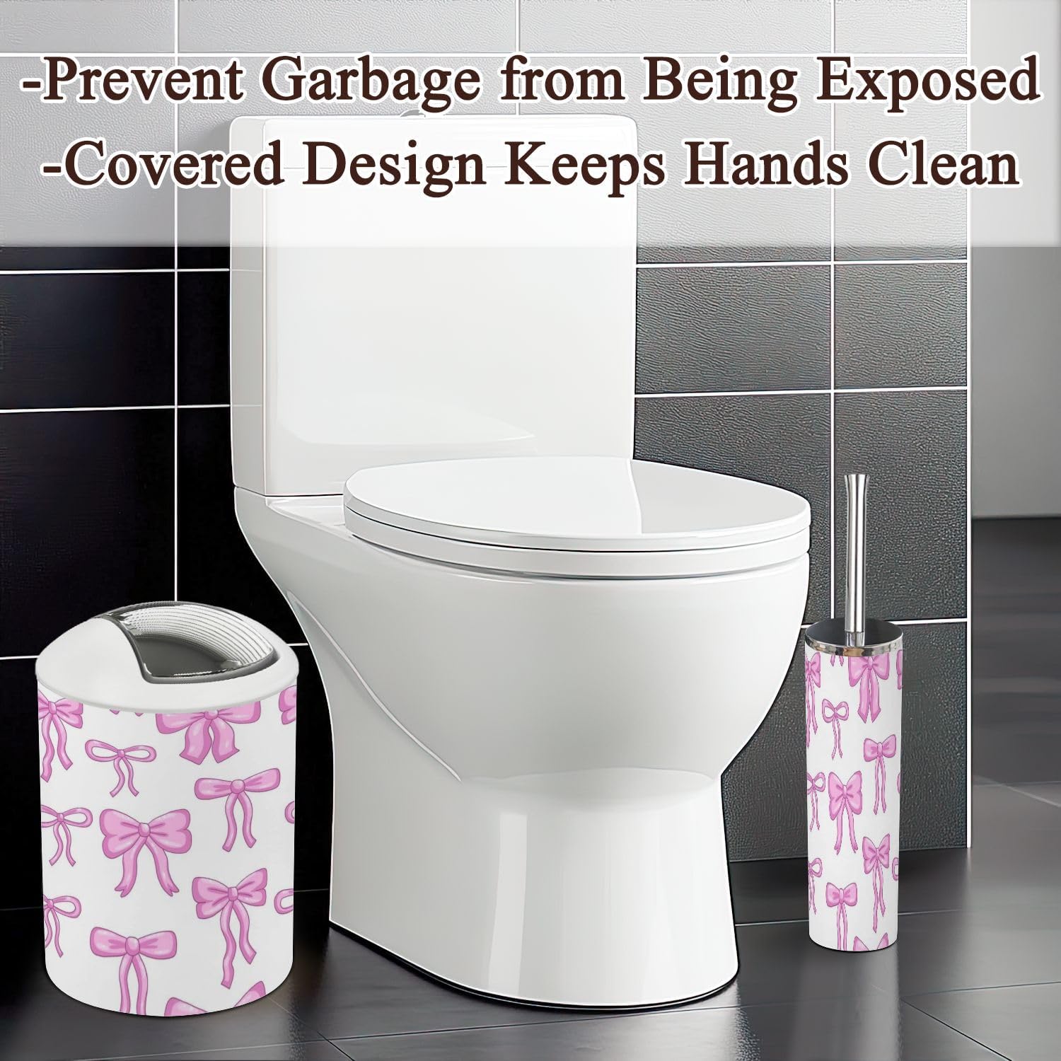 6-Piece Bathroom Accessories Set with Pink Bow Ribbon