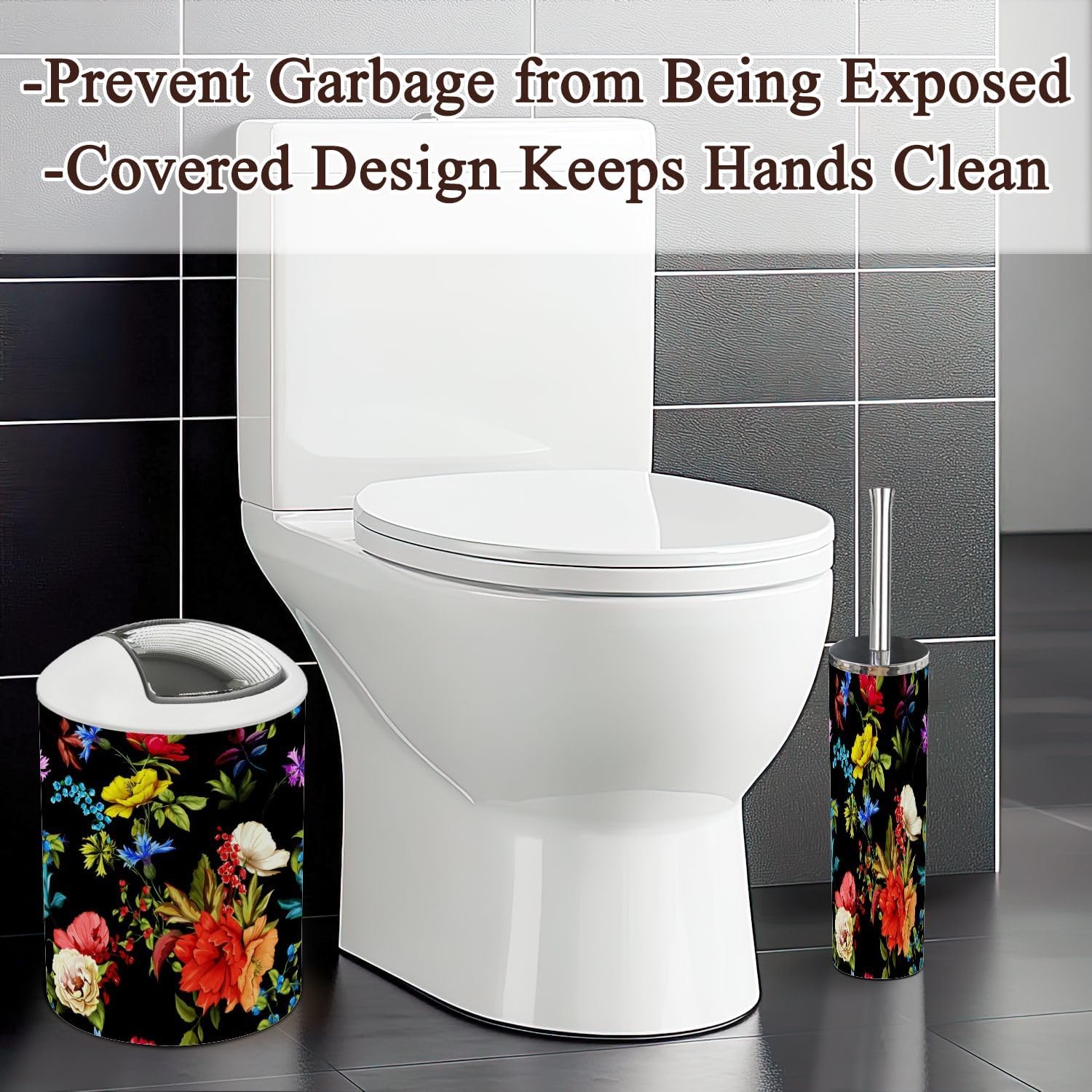 6 Piece Boho Bathroom Accessories Set with Flowers