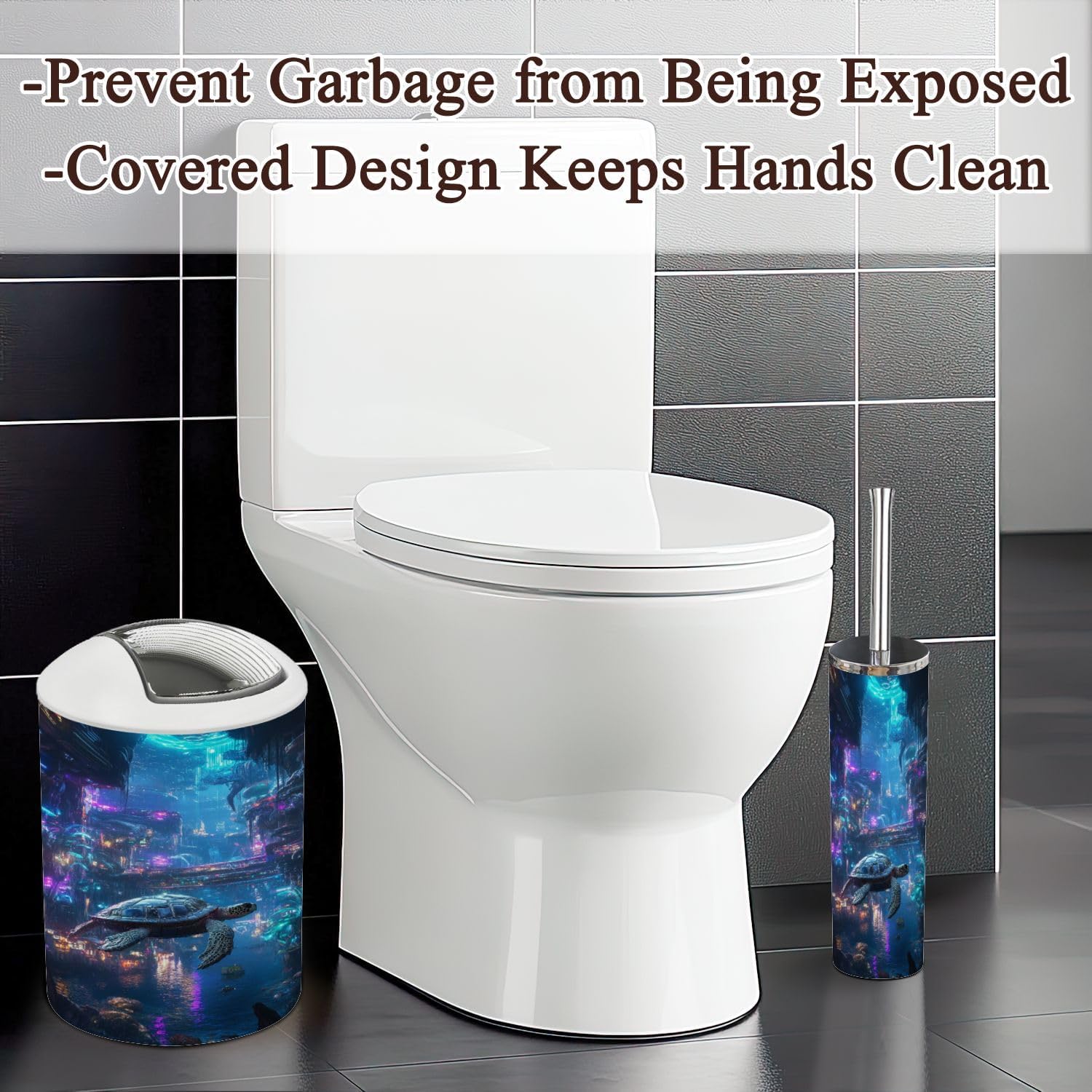 6-Piece Bathroom Accessories Set with Robotic Sea Turtle and Bioluminescent Plants