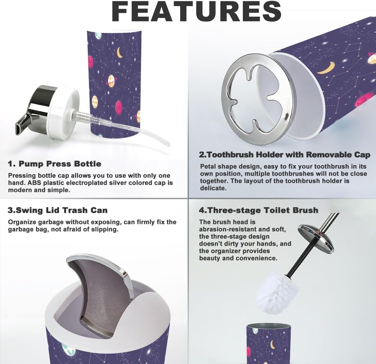 Bathroom Accessories Set 6 Pcs Cosmos Decor