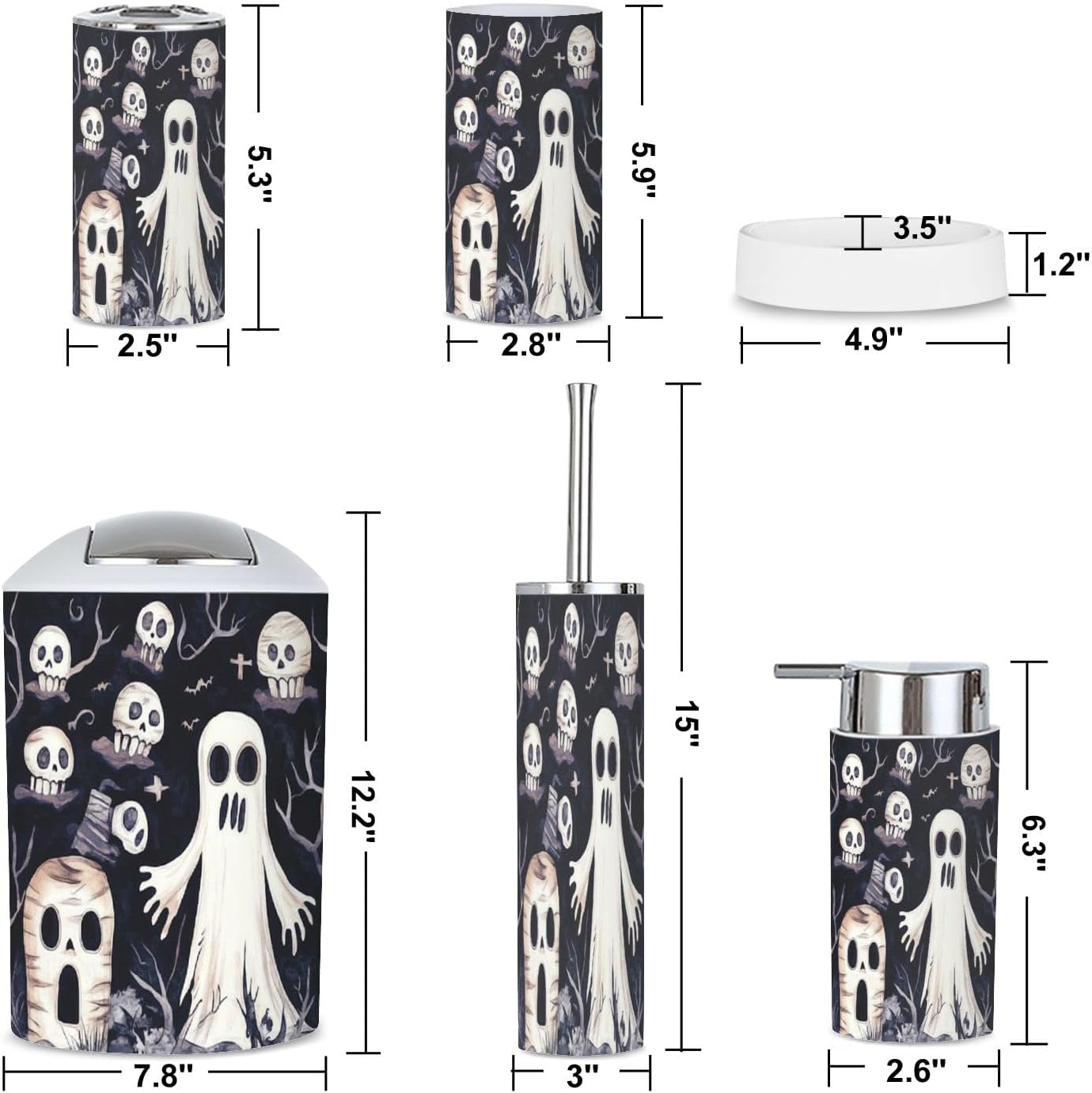 6 Piece Bathroom Accessories Set with Cute Ghosts Design