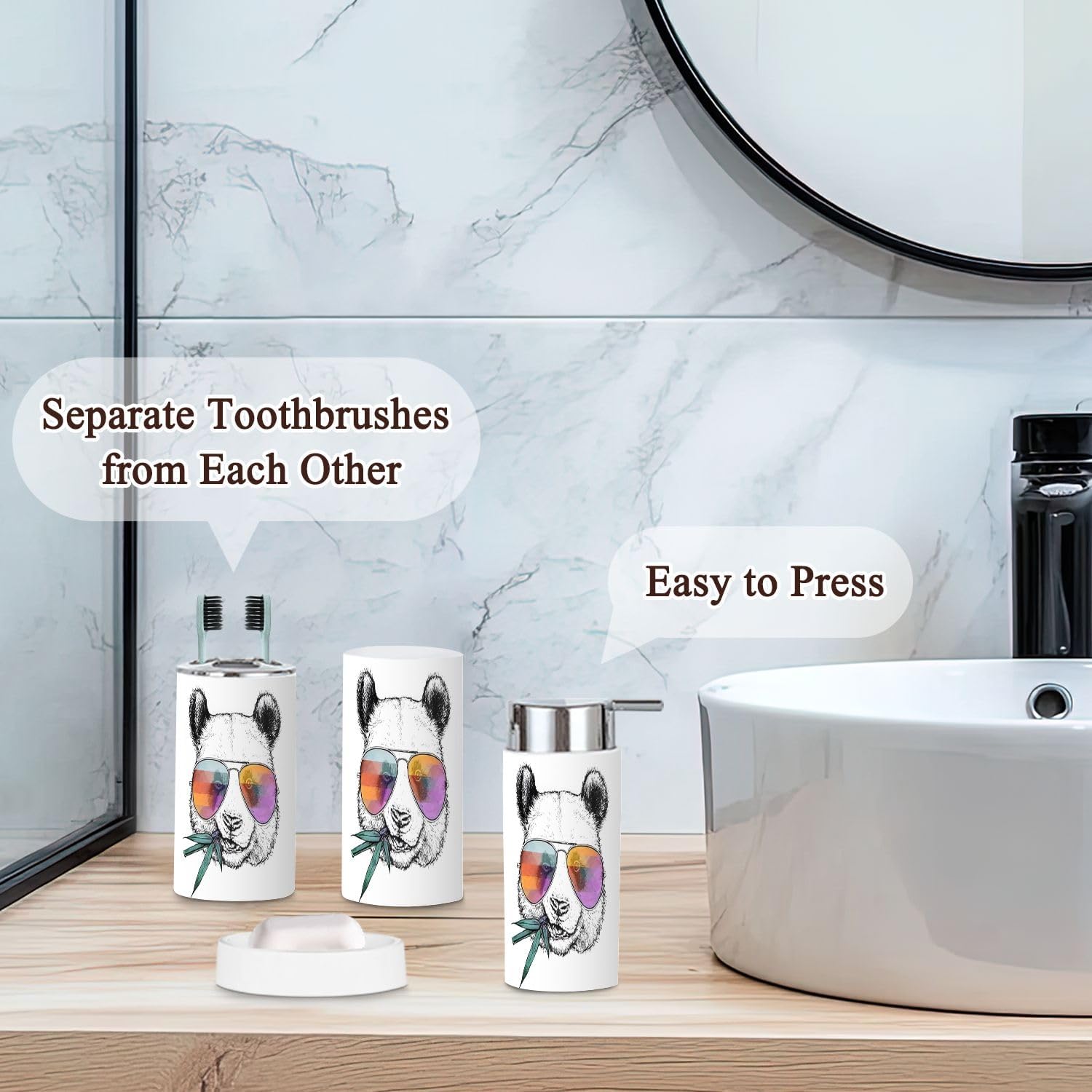 Modern Bathroom Accessories Set 6 Pcs Funny Panda Design