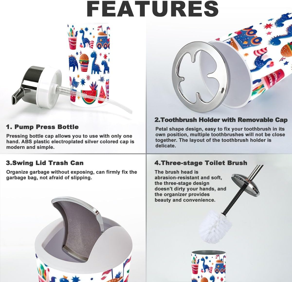 Independence Day Patriotic Bathroom Accessories Set 6 Pcs