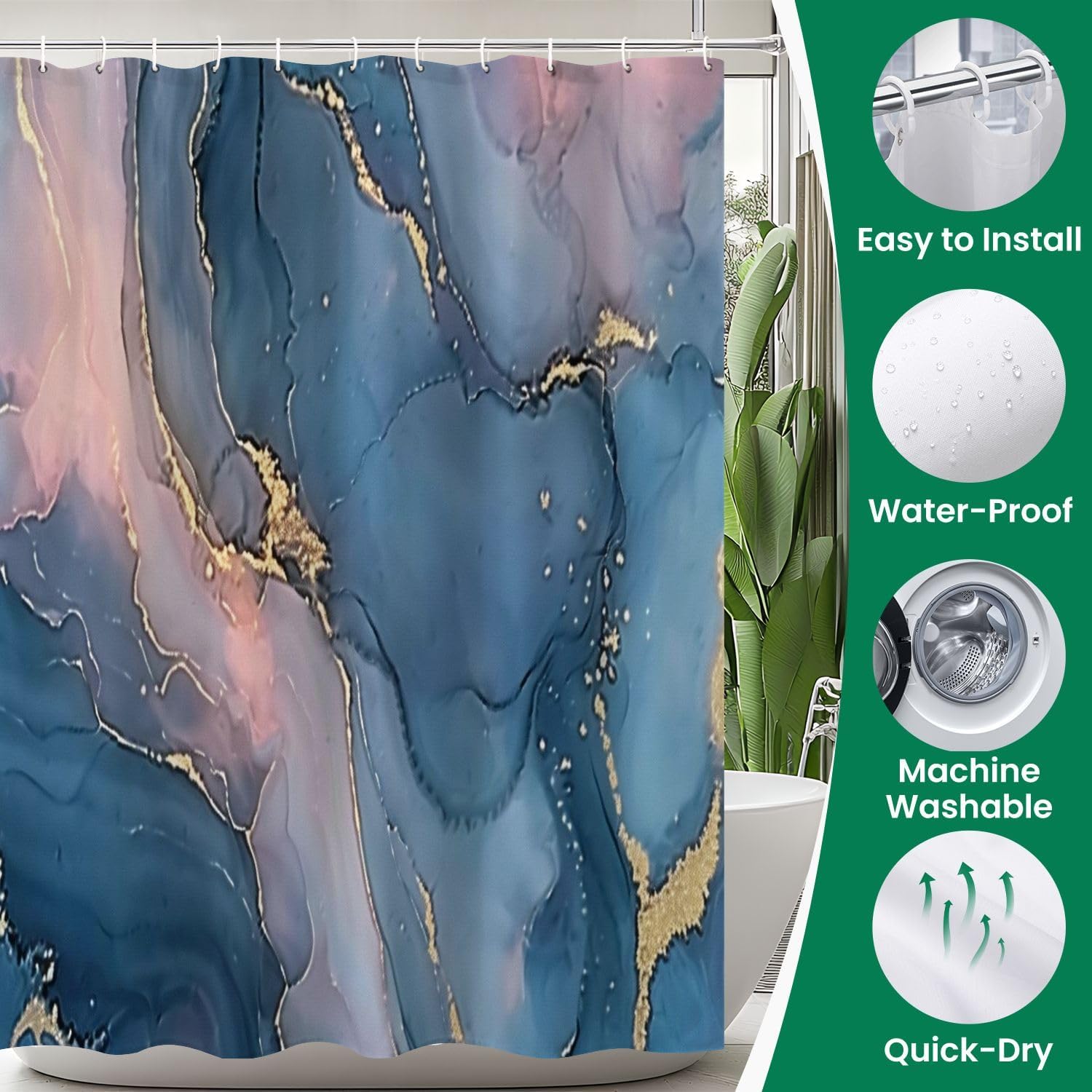 JCOOKLOFTS 4 Pieces Shower Curtain Set with Rugs