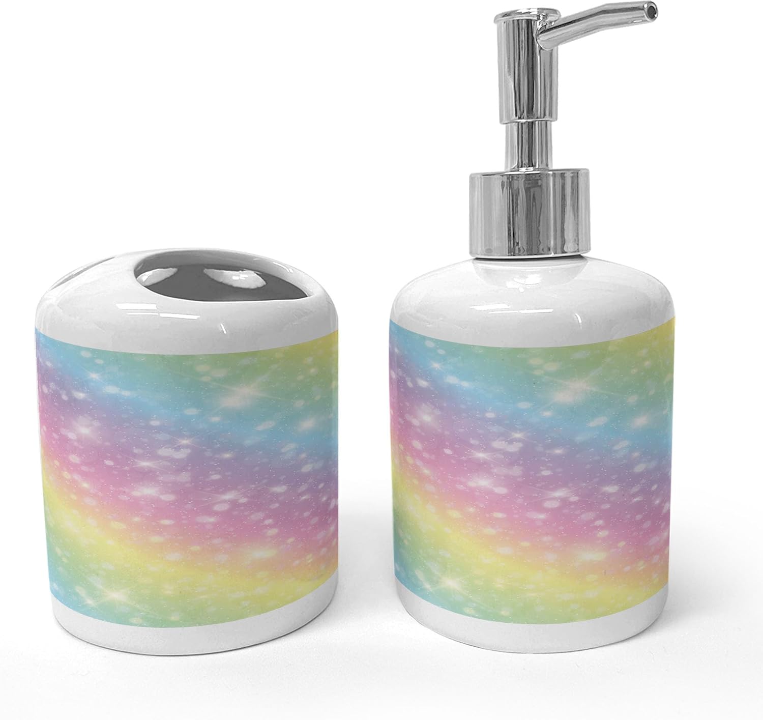 Ambesonne Galaxy Unicorn Soap Dispenser Toothbrush Holder Set