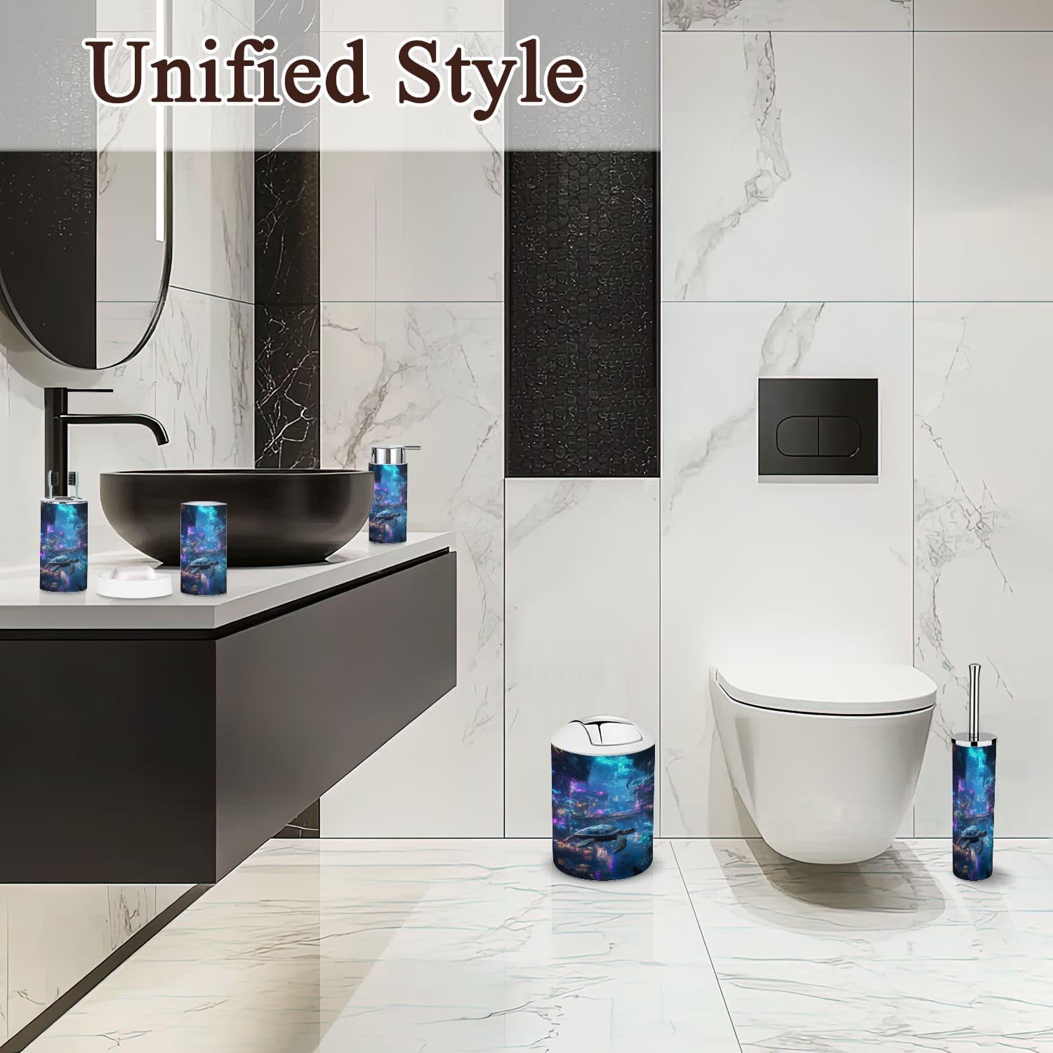6-Piece Bathroom Accessories Set with Robotic Sea Turtle and Bioluminescent Plants