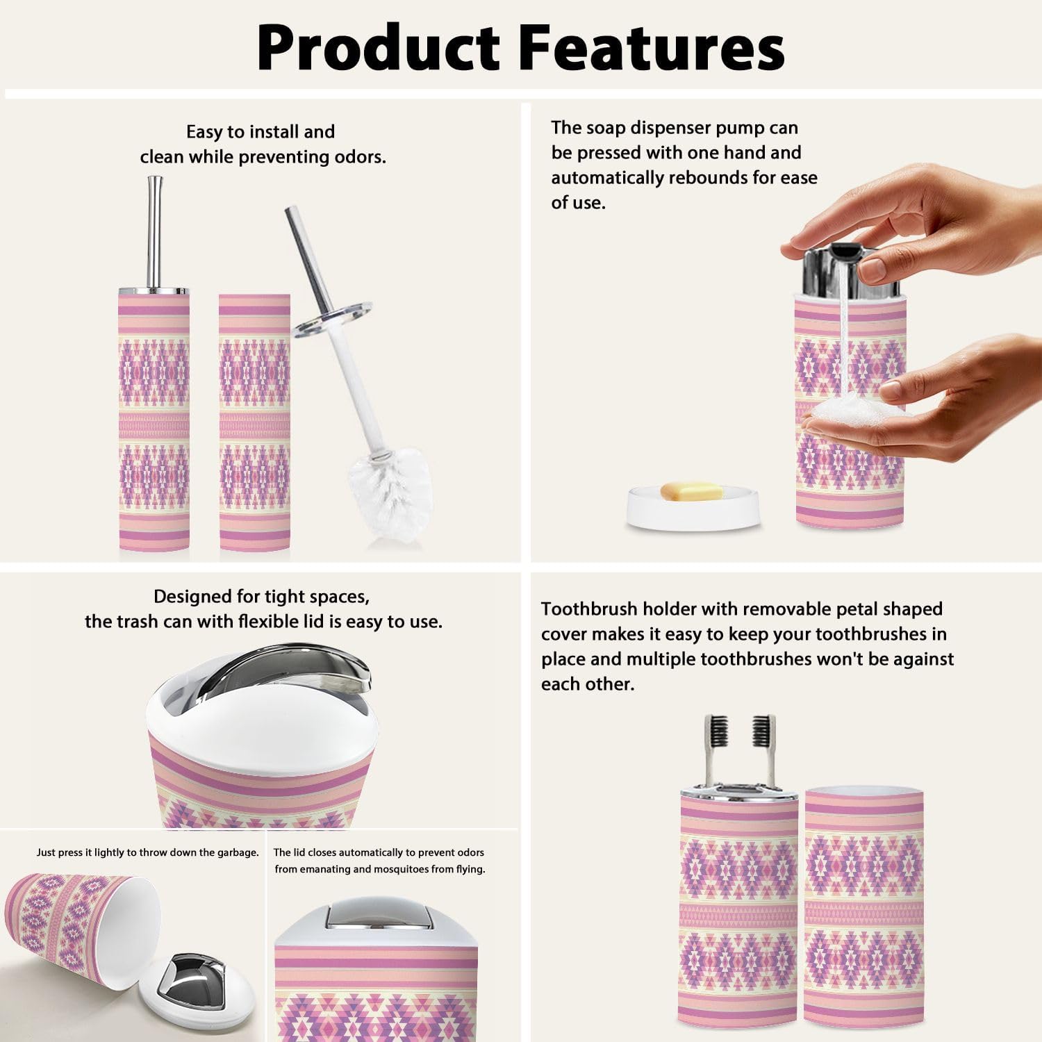 Boho Striped Bathroom Accessory Set 6 Piece