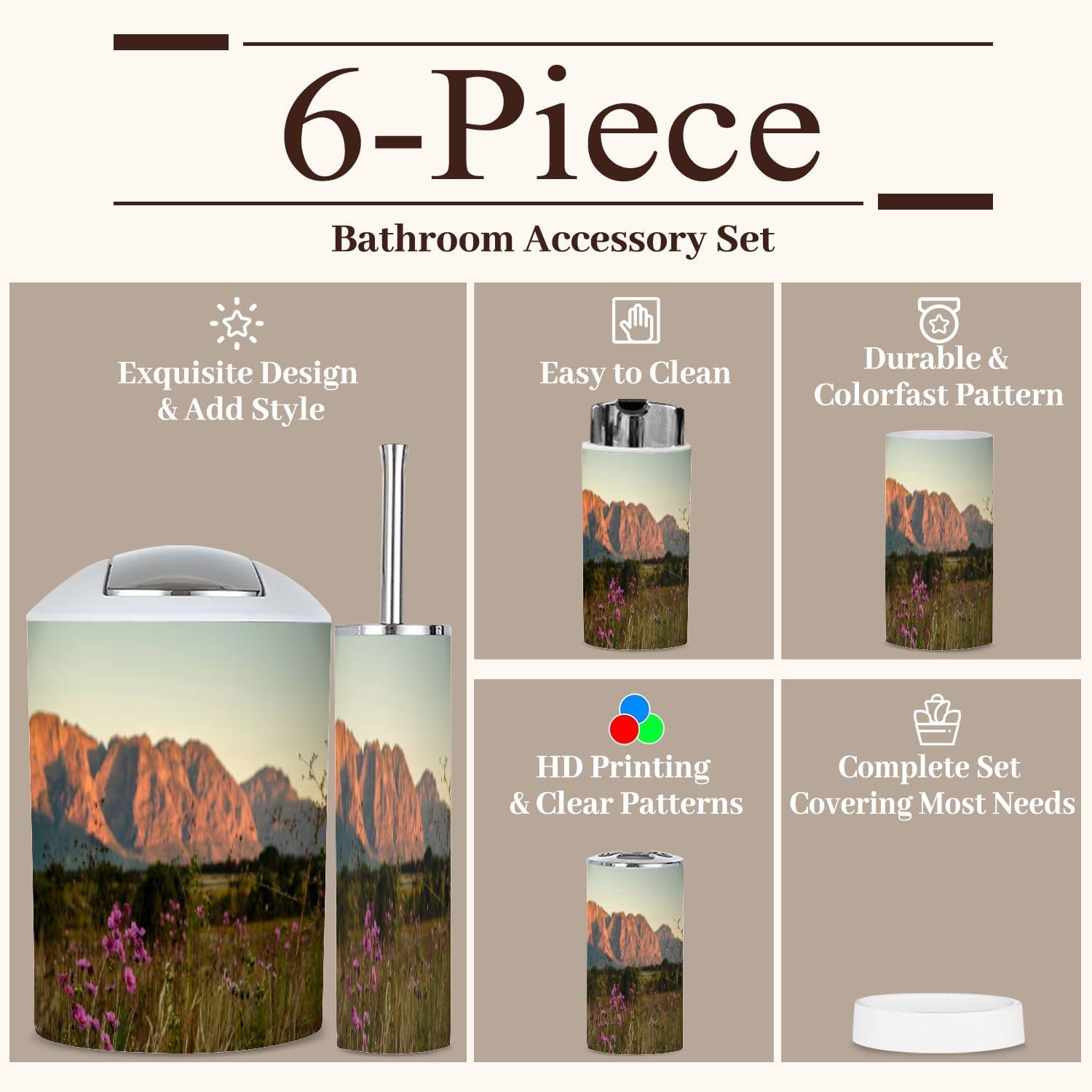 Cosmos Flowers Bathroom Accessories Set 6 Piece