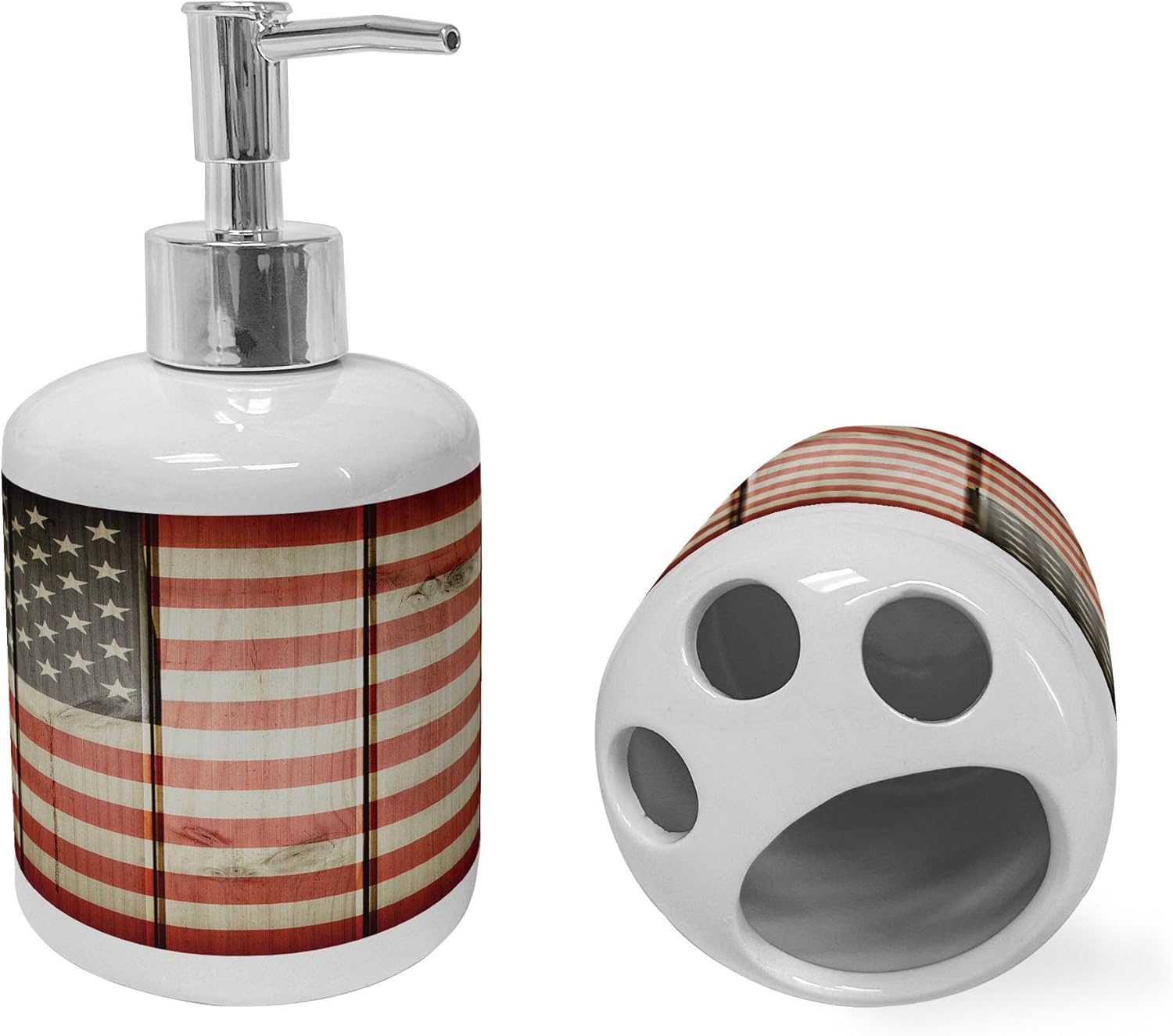 Ambesonne USA Flag Soap Toothbrush Holder Set 2 Pcs Blue Red