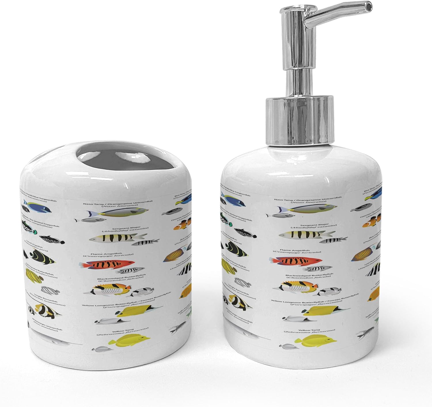 Ambesonne Ocean Fish Soap Dispenser Toothbrush Holder Set 1