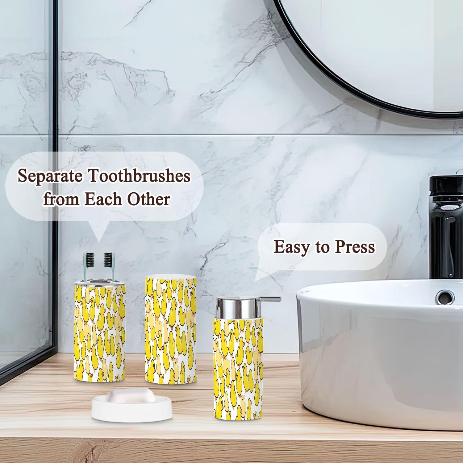 Duck Pattern Rubber Duck Bathroom Accessories Set 6 Pcs