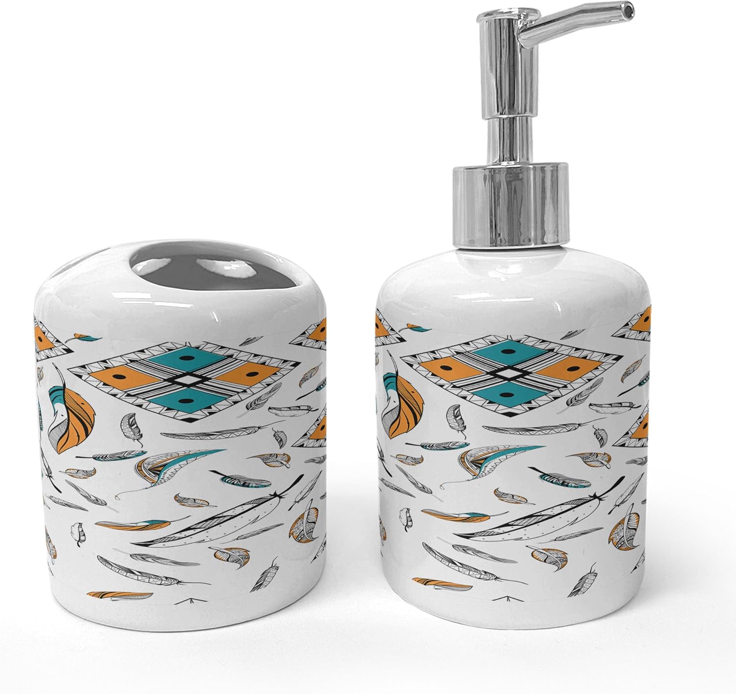 Ambesonne Boho Soap Dispenser Toothbrush Holder Set