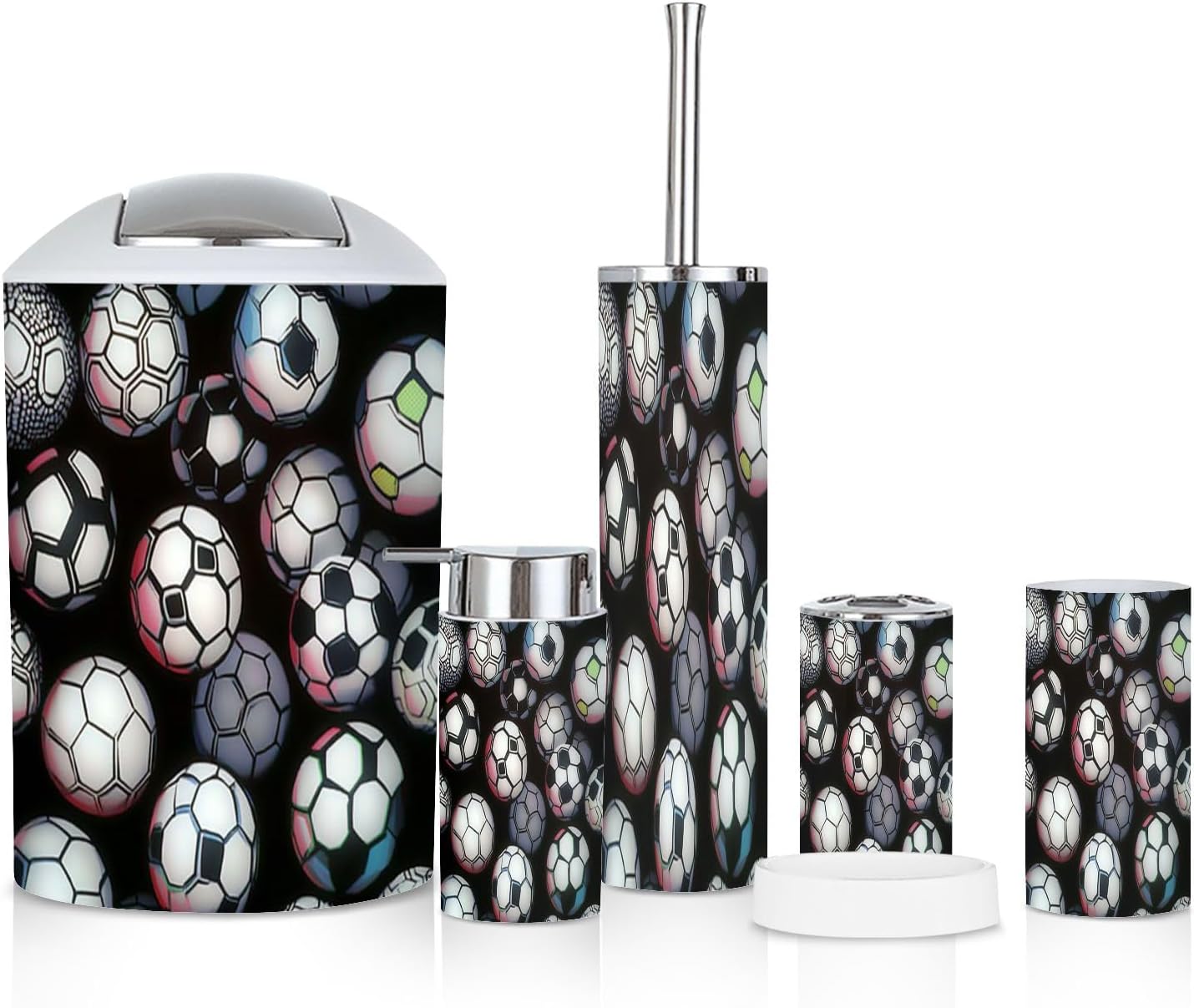 6 Piece Boho Bathroom Accessories Set with Soccer Ball Design
