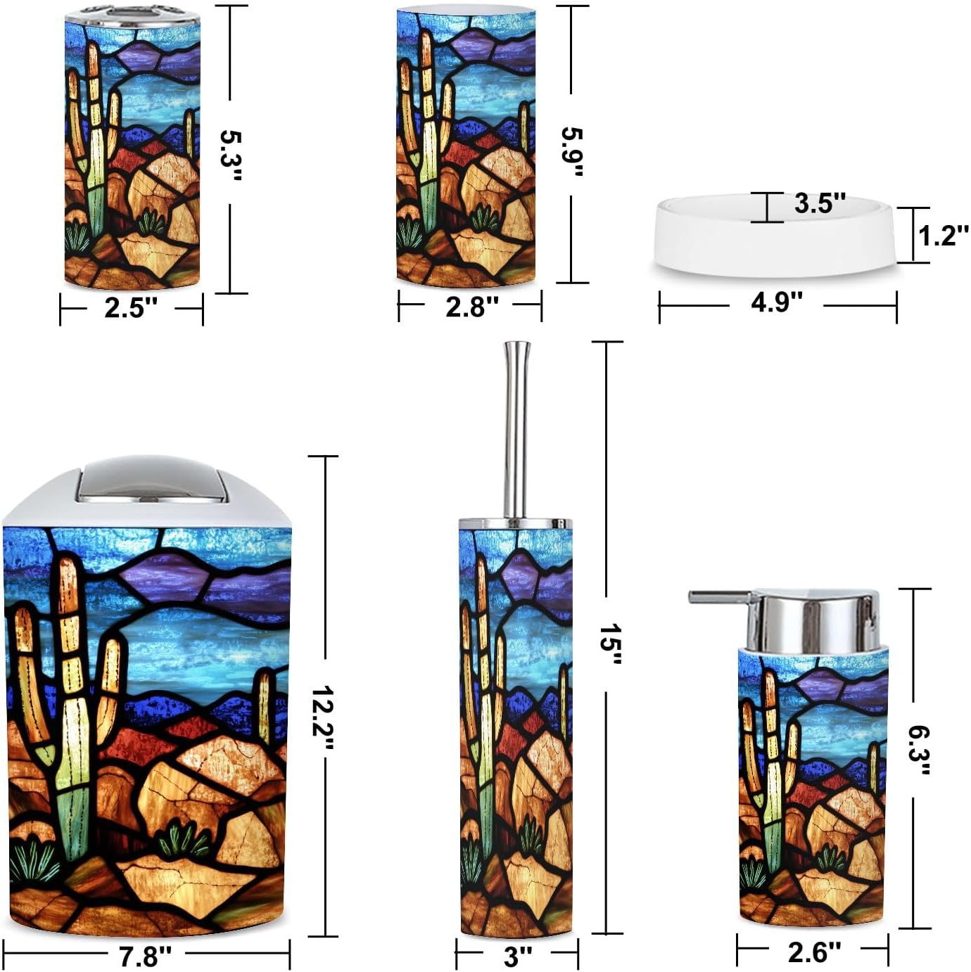 6 Piece Desert Stained Glass Bathroom Set