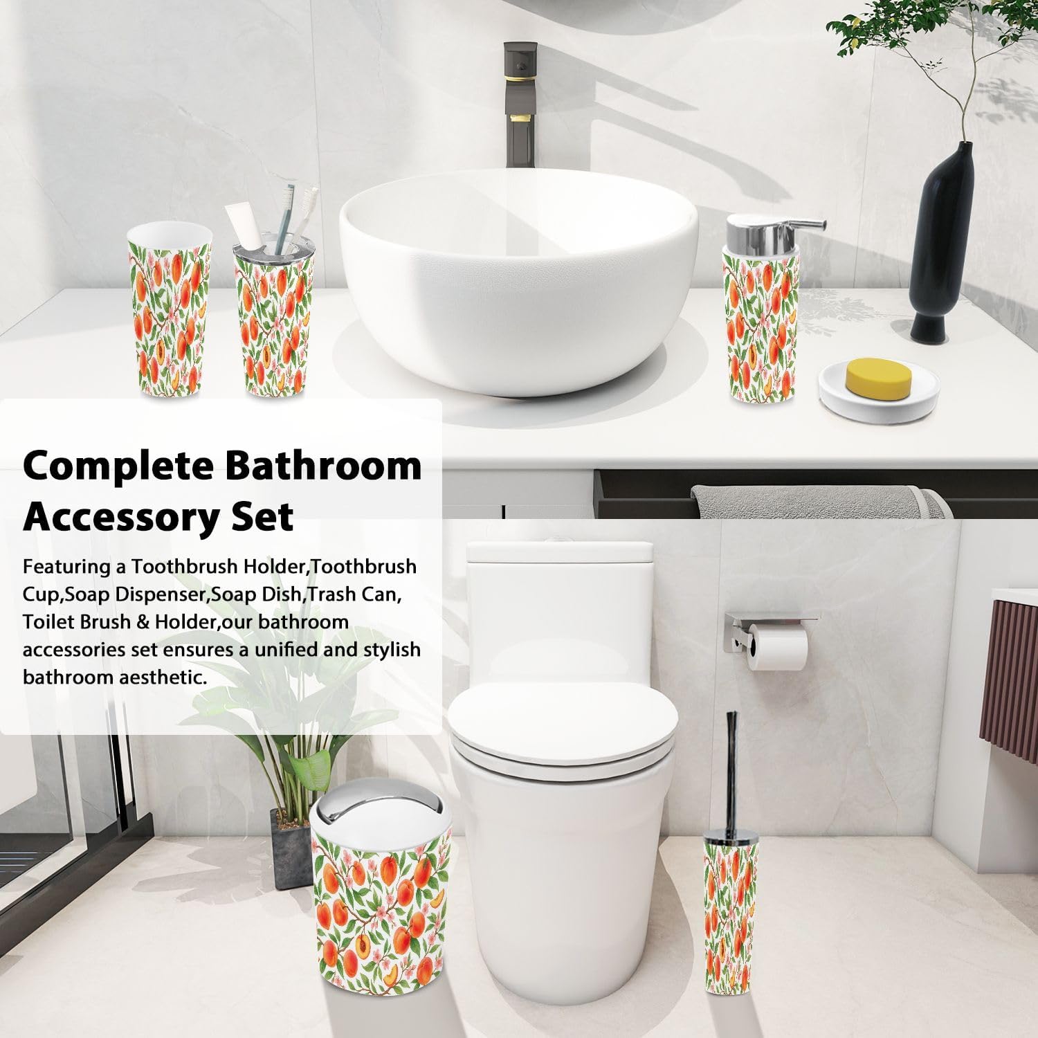 Boho Bathroom Accessory Set 6 Piece Tropic Style
