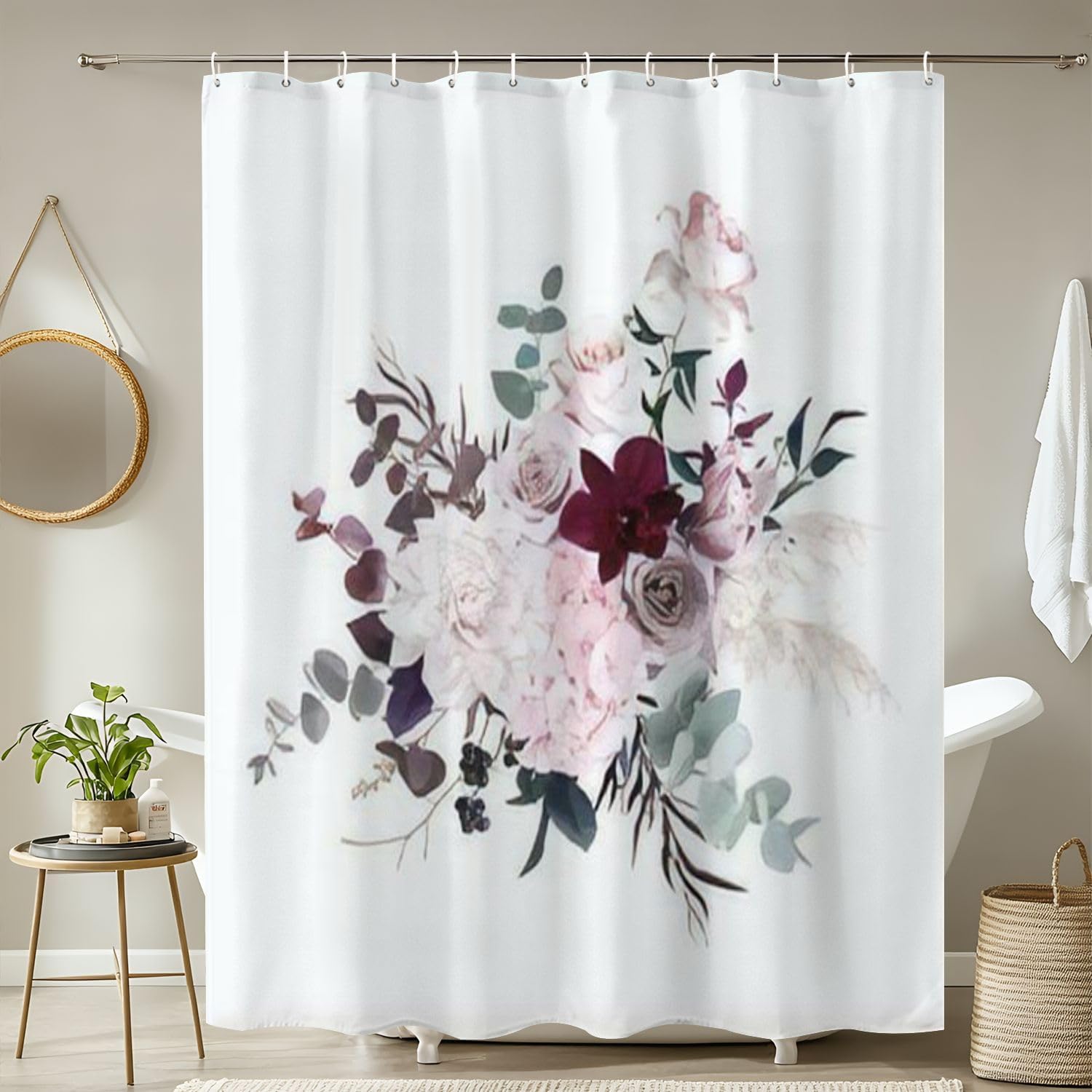 4 Pieces Dusty Pink Shower Curtain Set with Non-Slip Rugs