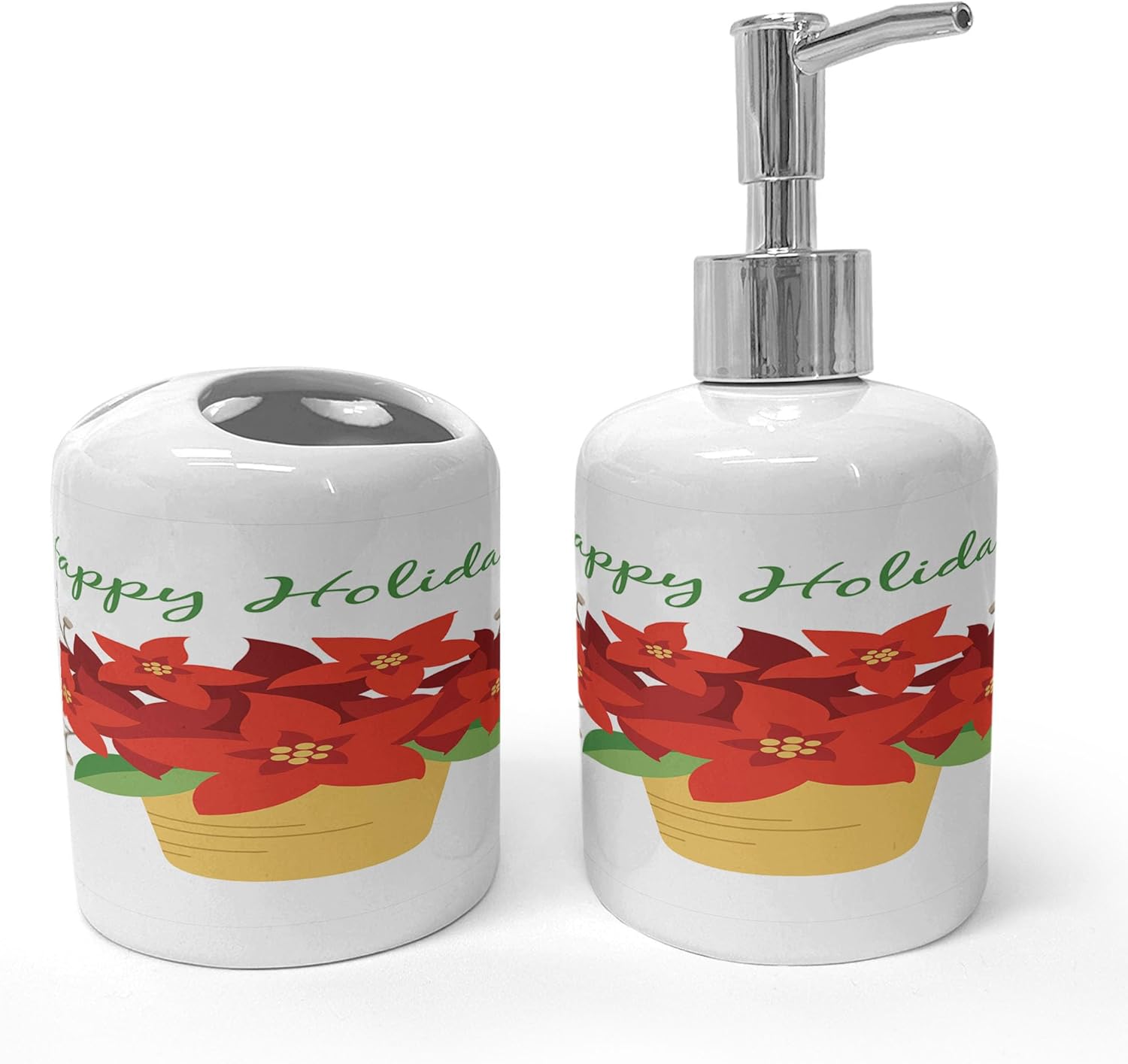Ambesonne Poinsettia Soap Dispenser Toothbrush Holder Set