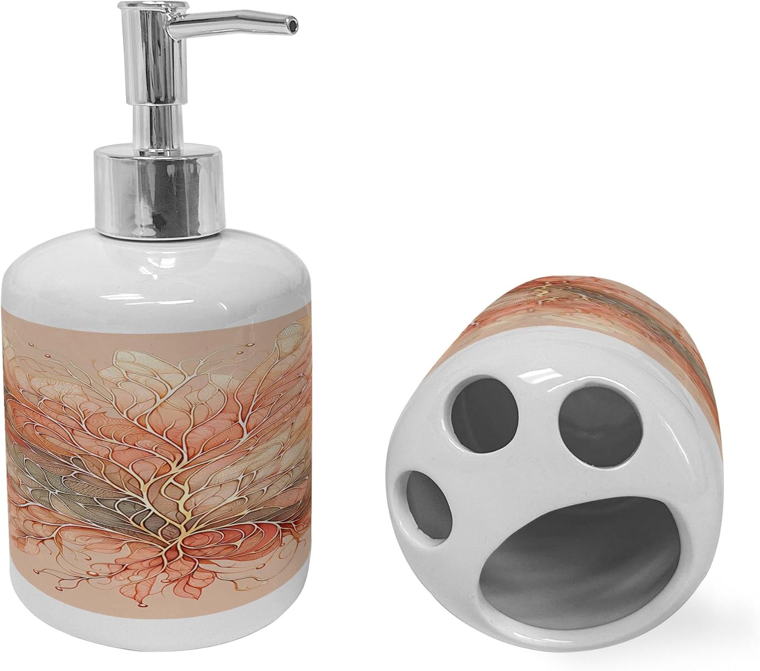 Ambesonne Peach Soap Dispenser Toothbrush Holder Set 2 Pcs