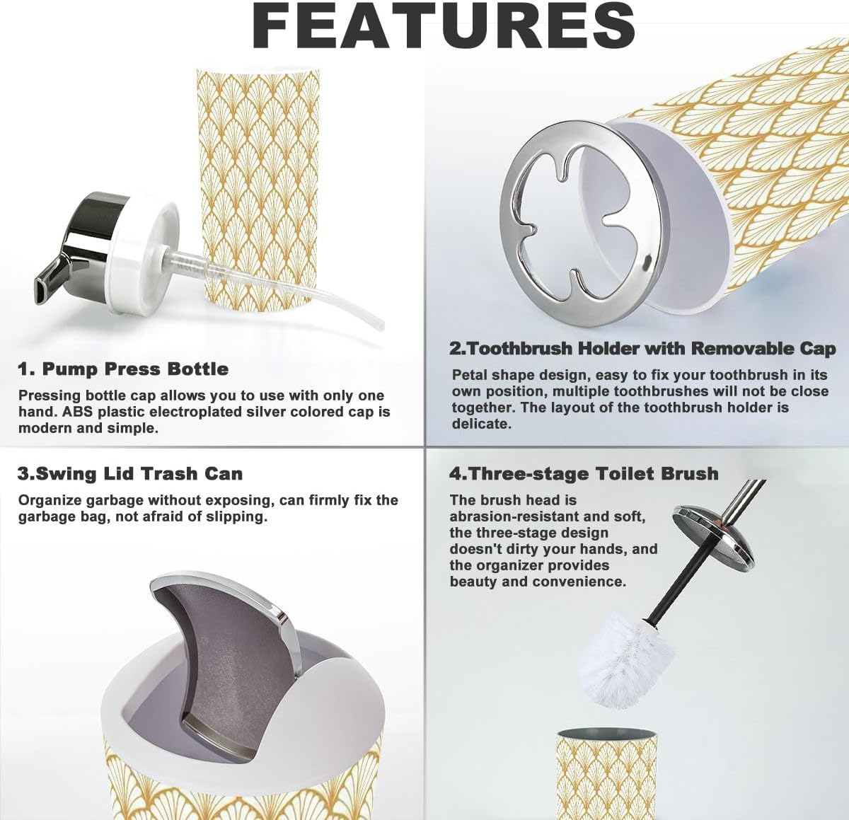 Modern Bathroom 6-Piece Accessories Set with Geometric Design