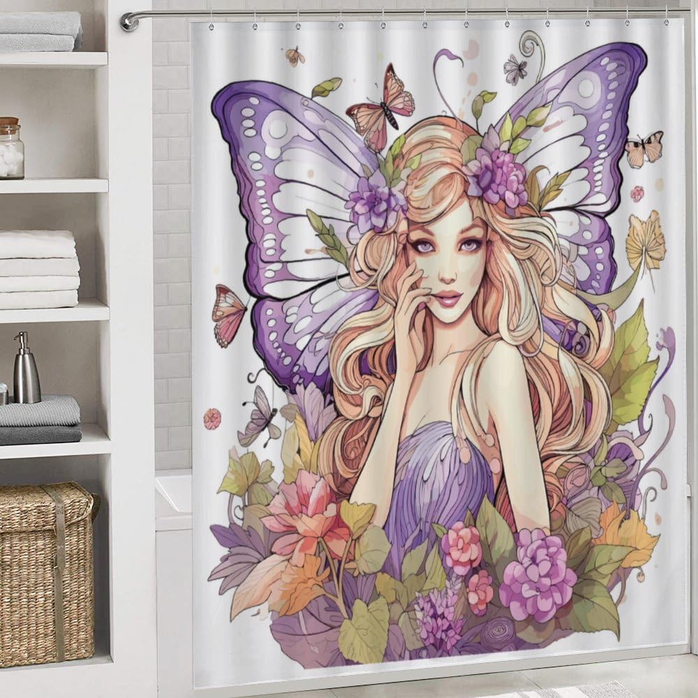 Kuizee 4-Piece Shower Curtain Set with Rugs 1