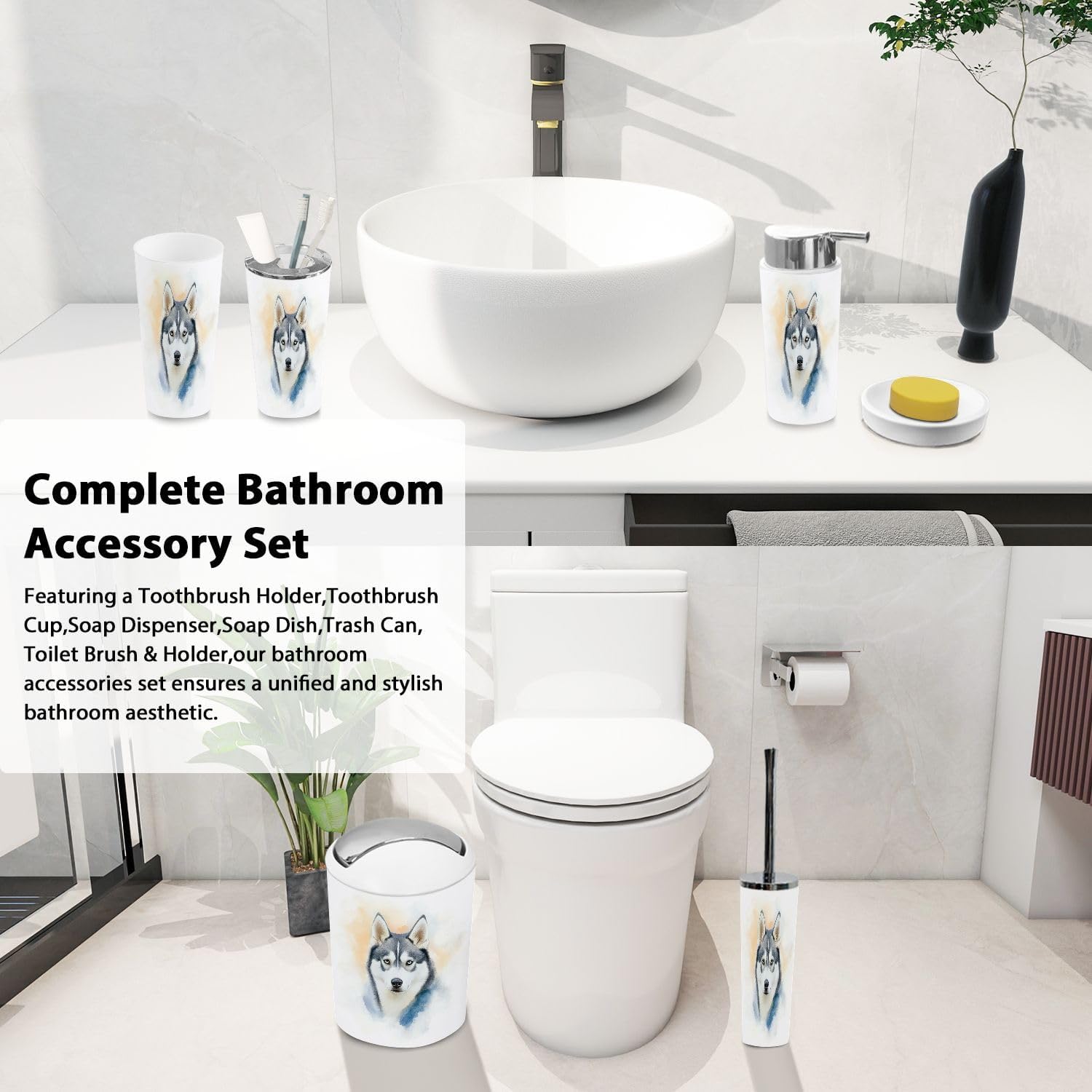 Boho Bathroom Accessory Set 6 Piece Modern