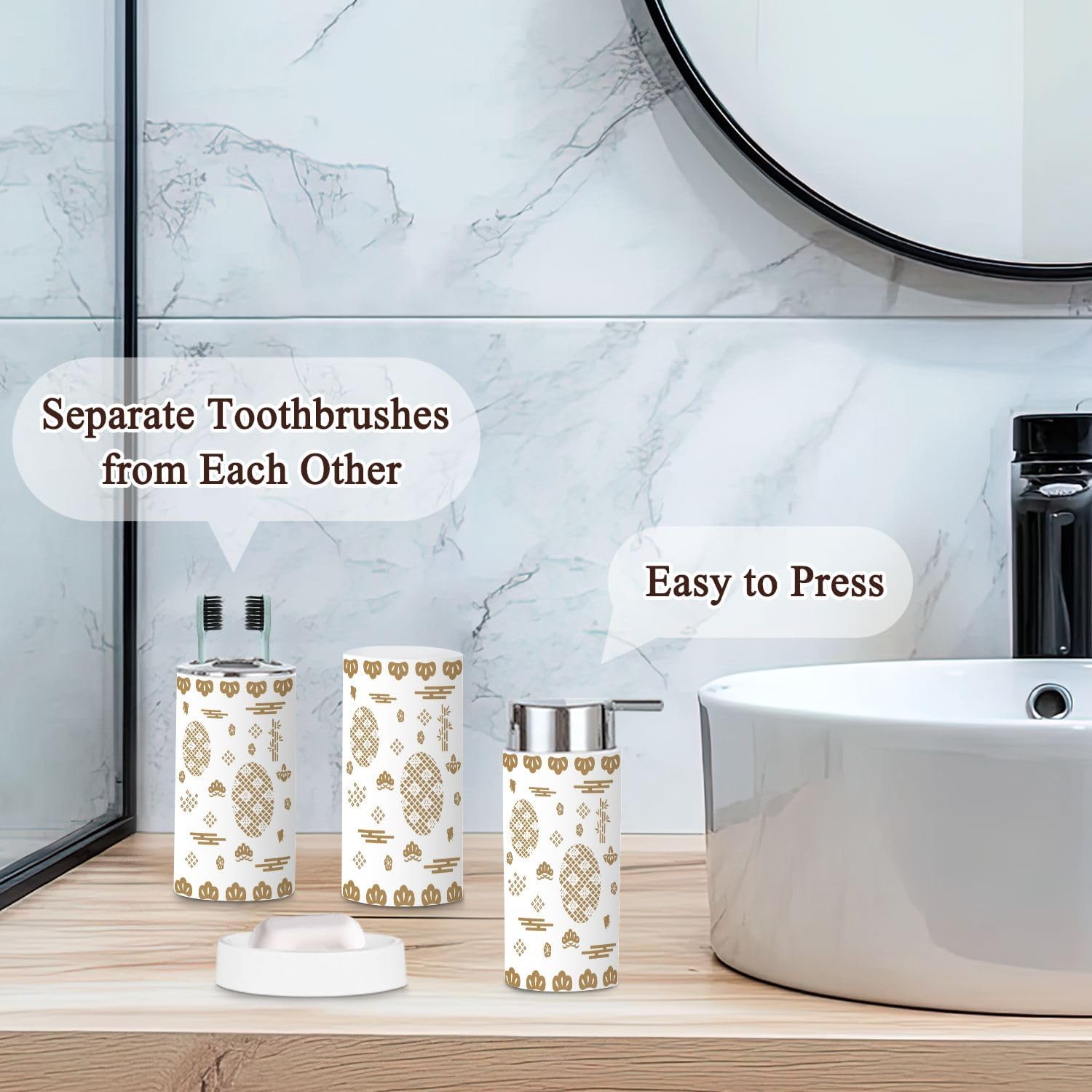 Japanese Gold Geometric Bathroom 6 Pcs Set