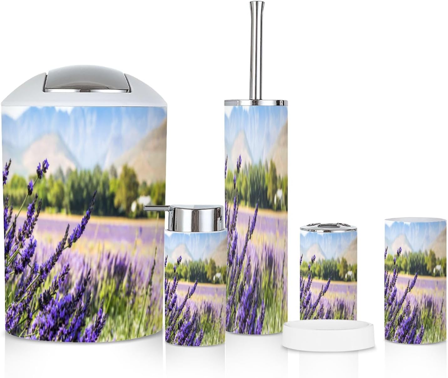 6 Piece Lavender Field Bathroom Accessories Set 1