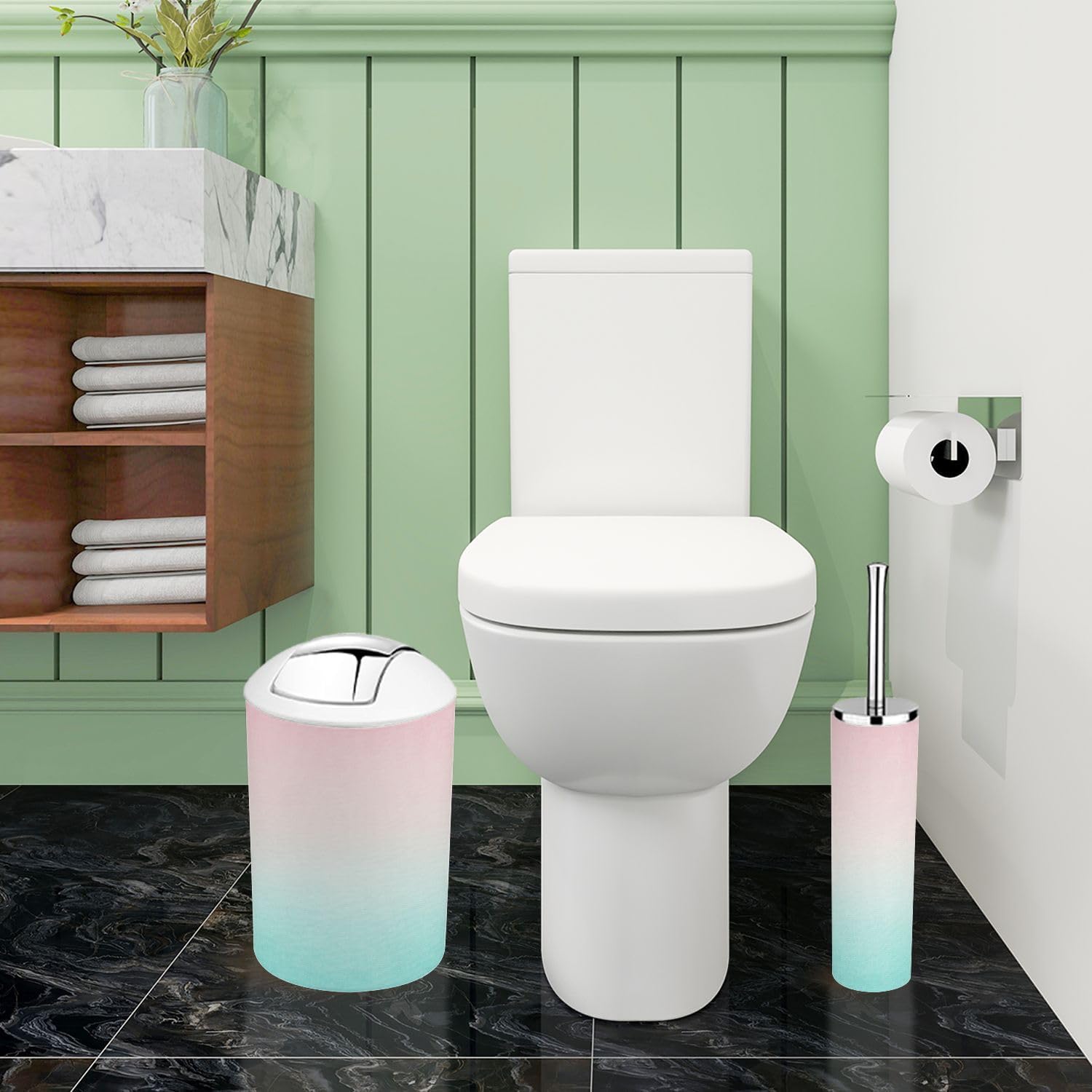 Boho Pastel Bathroom Accessory Set 6 Piece 1