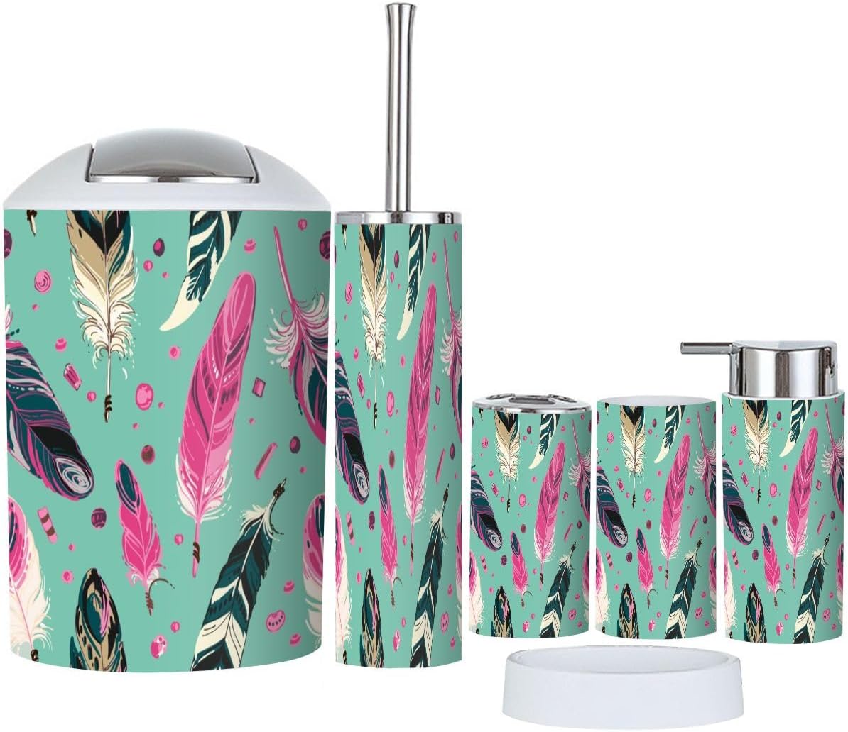 JBNJANKDAV 6-Piece Ethnic Feathers Bathroom Accessories Set