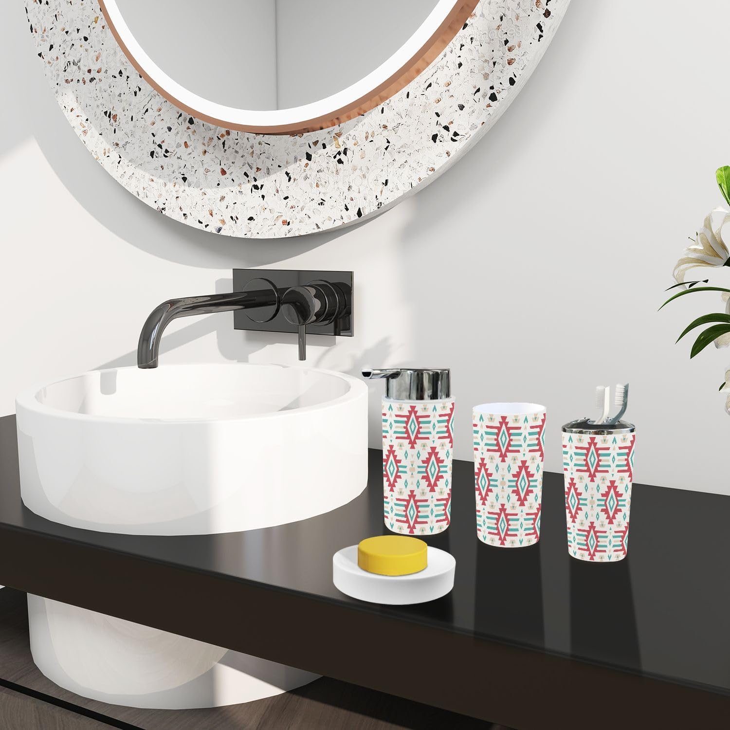 Boho Tribal Bathroom Accessory Set 6 Piece 1