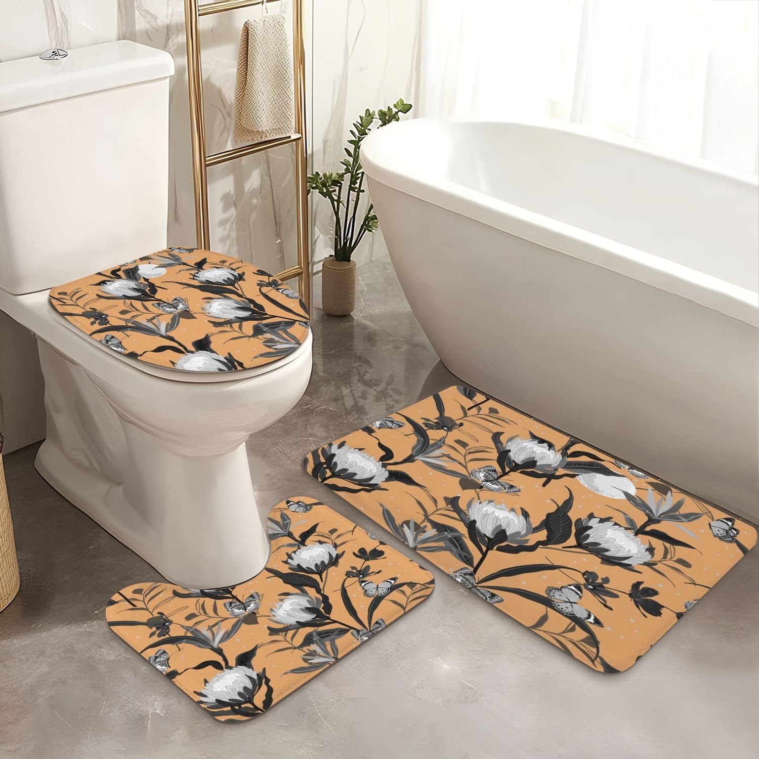 JCOOKLOFTS 4 Piece Shower Curtain Set Retro Black Grey with Night Stars