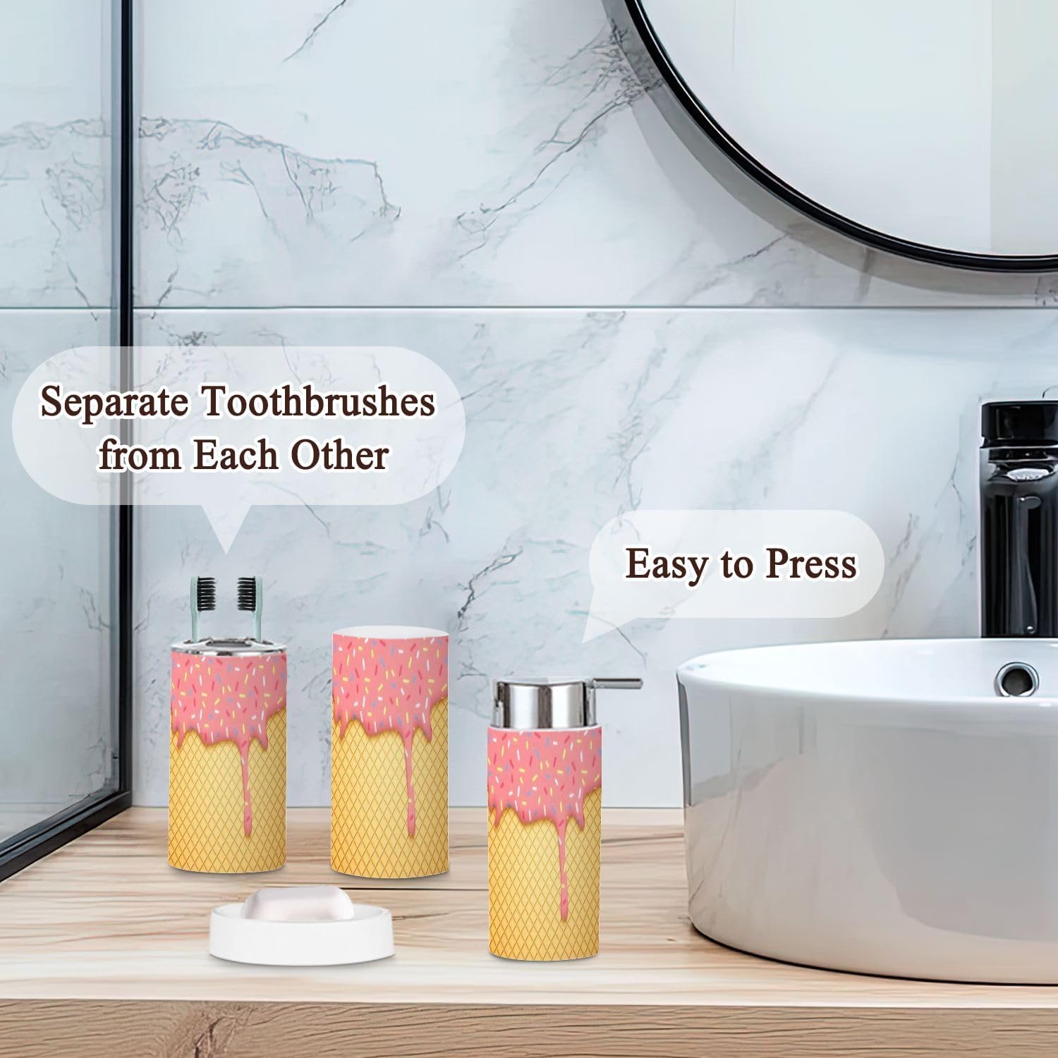 Pink Ice Cream Bathroom Accessories Set 6 Pcs 1