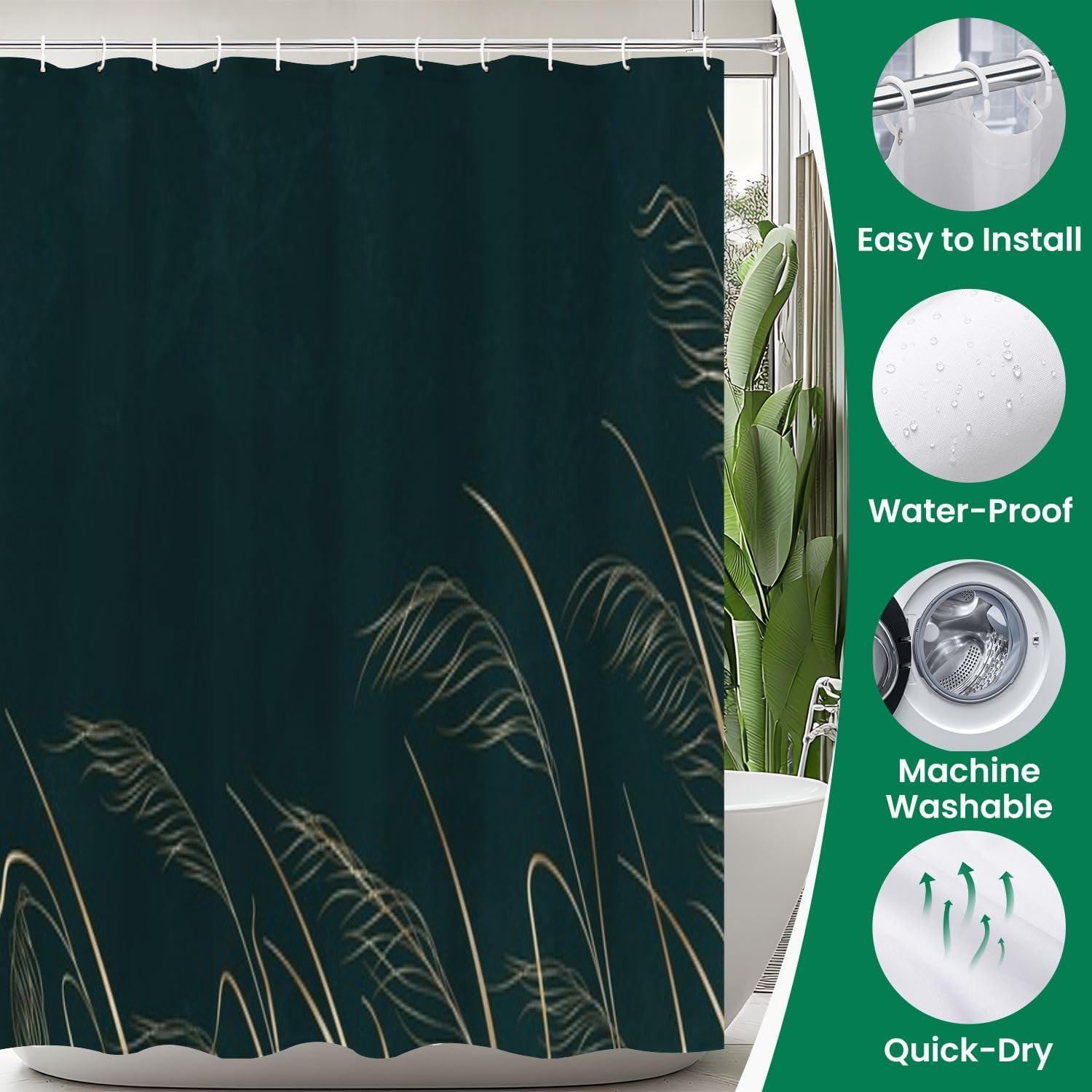 4-Piece Shower Curtain Set with Rugs and Floral Design