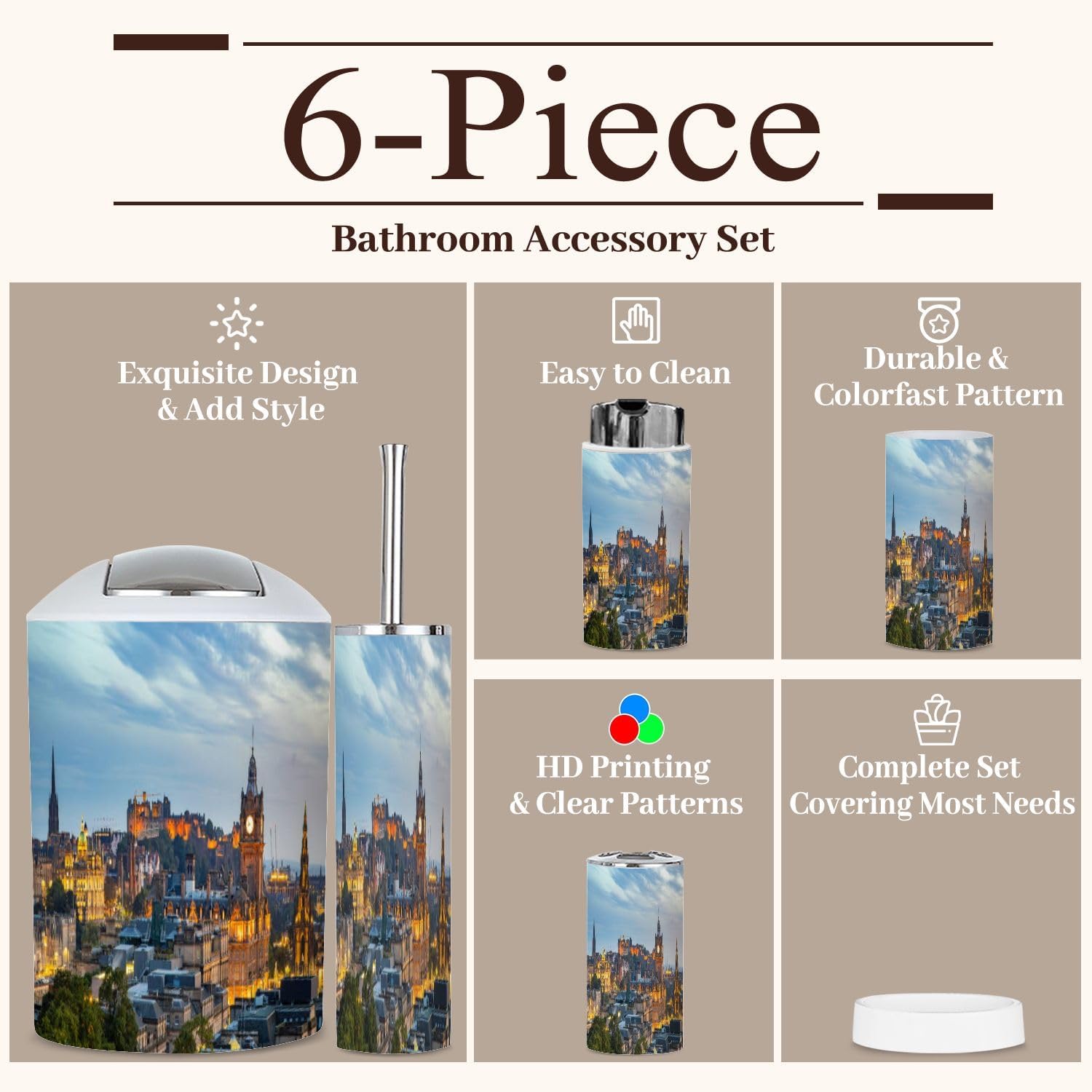 Edinburgh Skyline Bathroom Accessories Set of 6
