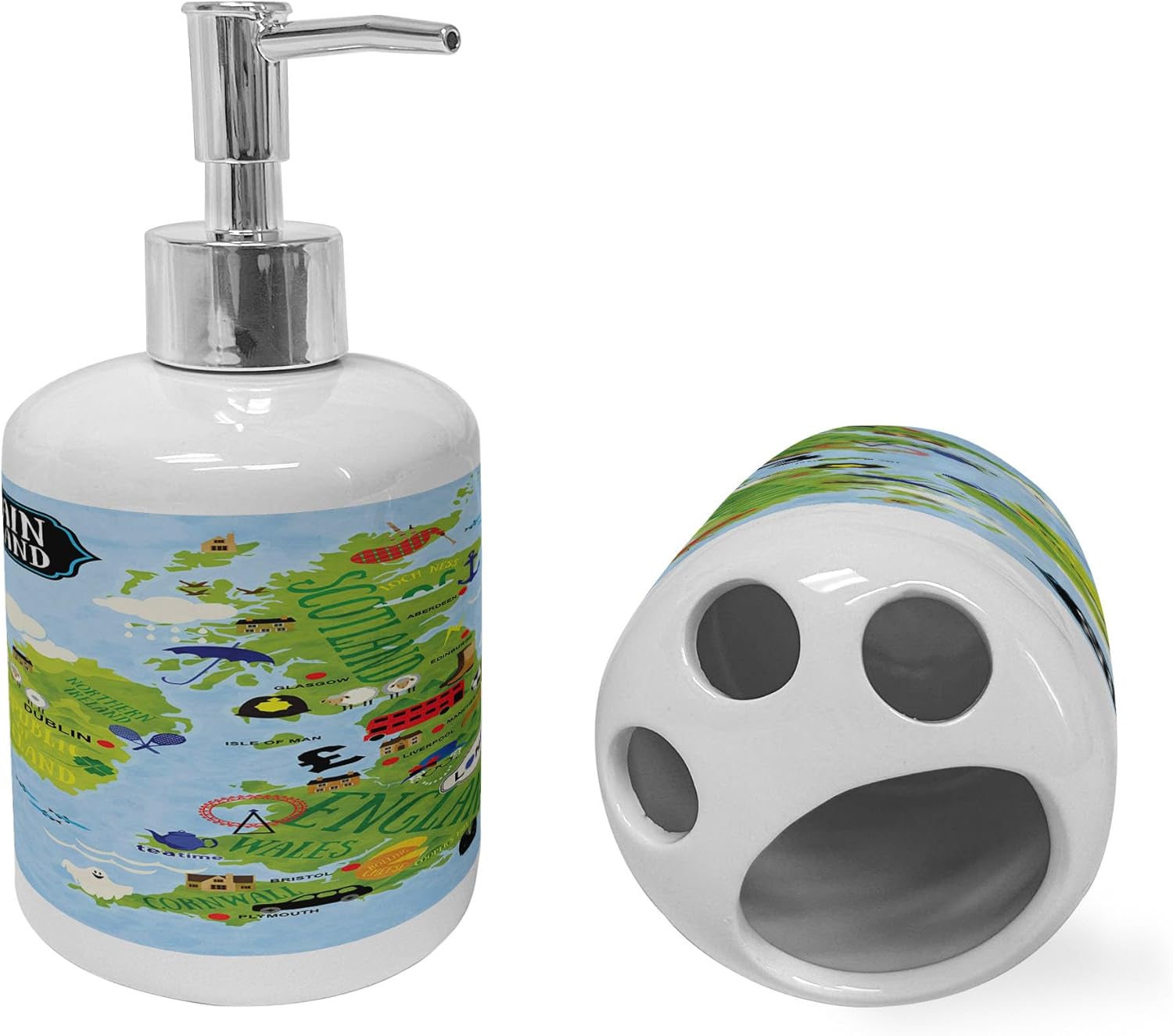 Ambesonne Cartoon Soap Toothbrush Holder Set 2 Pcs Apple Green and Pale Blue