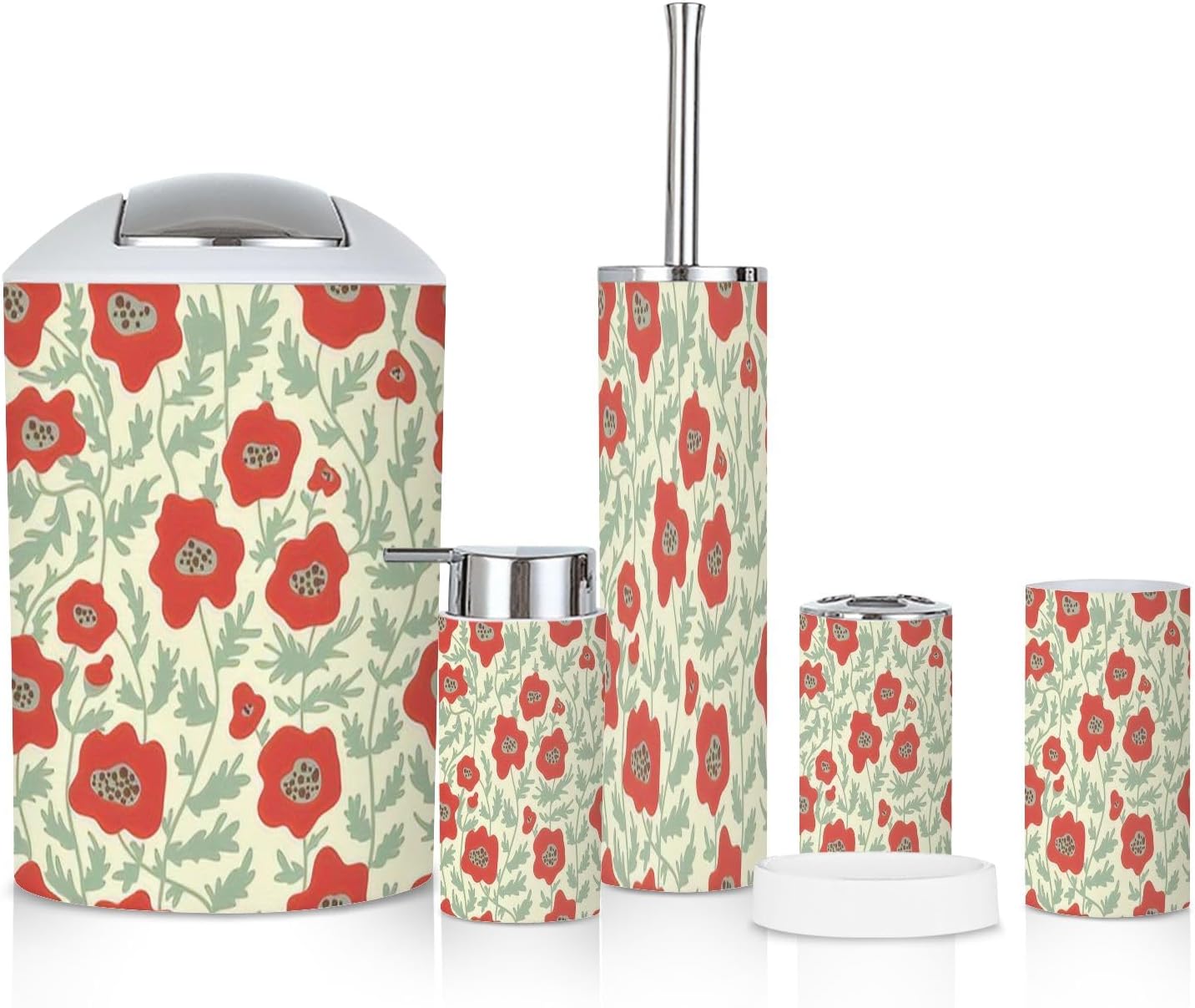 6 Piece Boho Bathroom Accessories Set with Flowers Abstract Design