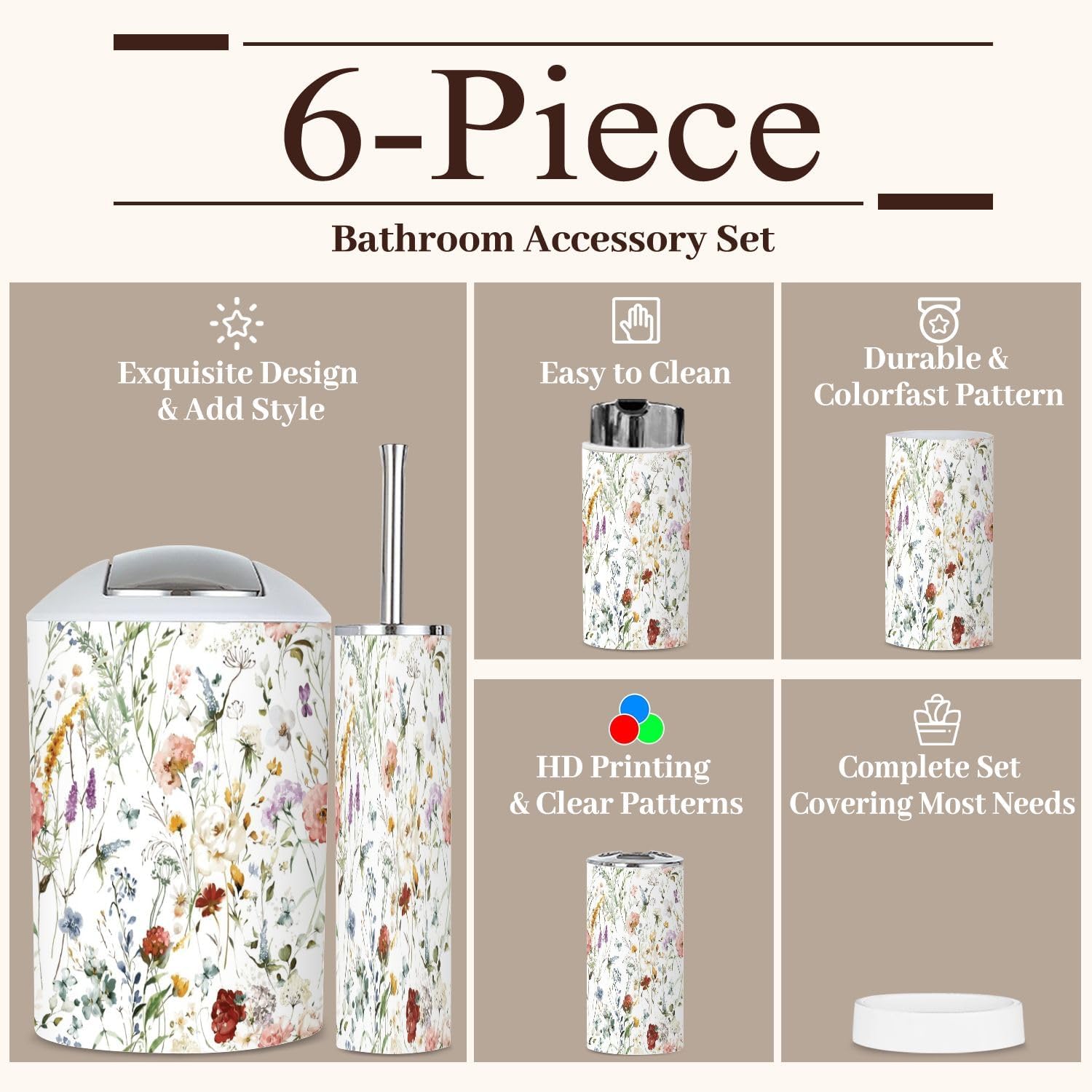 6 Piece Wildflower Bathroom Accessories Set 1