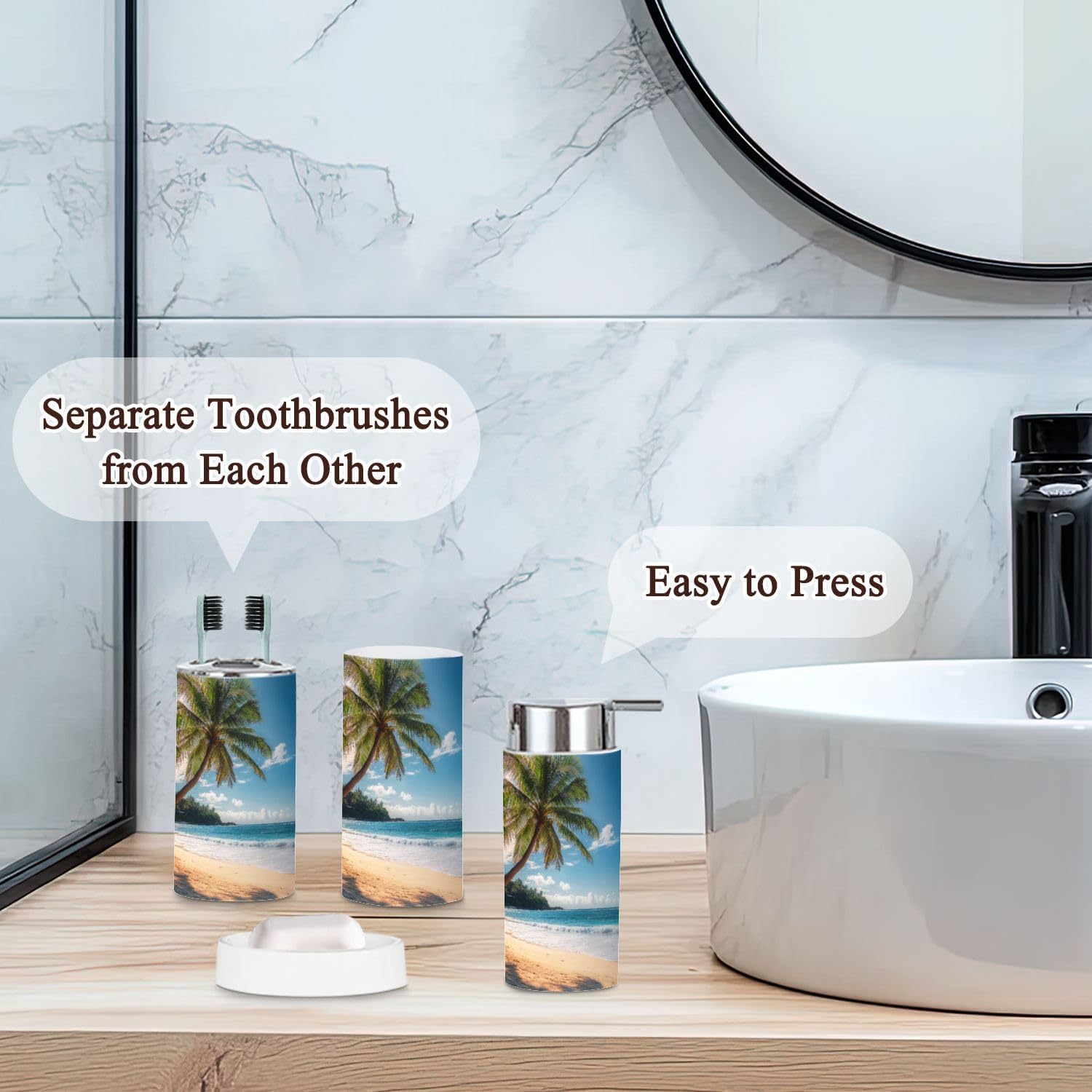 6 Piece Bathroom Accessories Set with Palm Trees Design 1