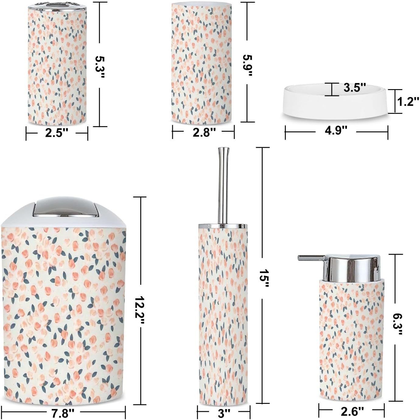 6-Piece Boho Bathroom Accessories Set with Floral Design