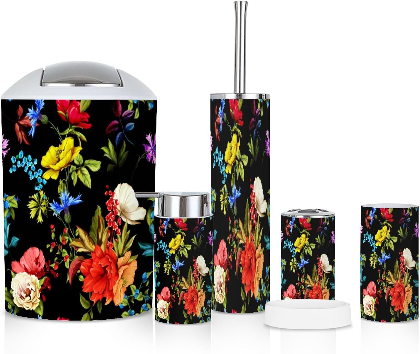 6 Piece Boho Bathroom Accessories Set with Flowers