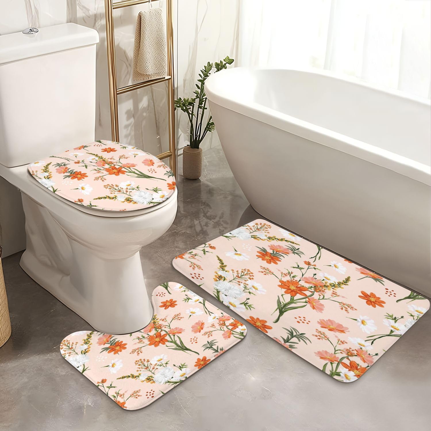 JCOOKLOFTS 4-Piece Shower Curtain Set with Rugs and Mats