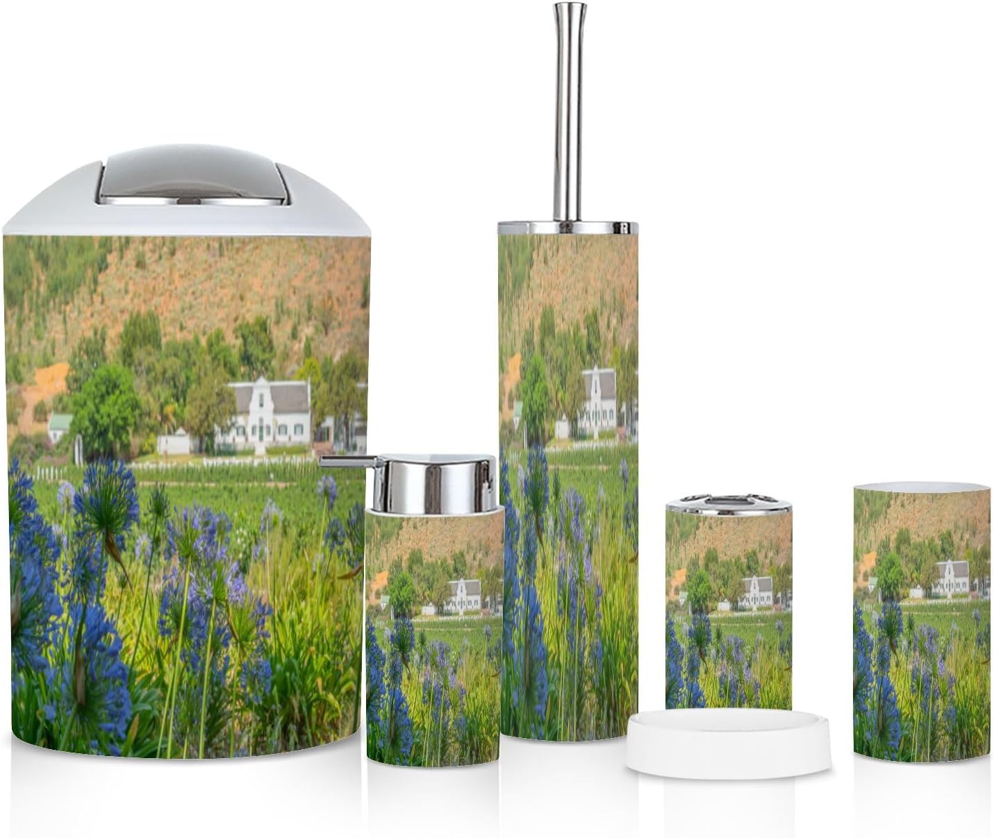 6 Piece Boho Bathroom Accessories Set with Flower Design